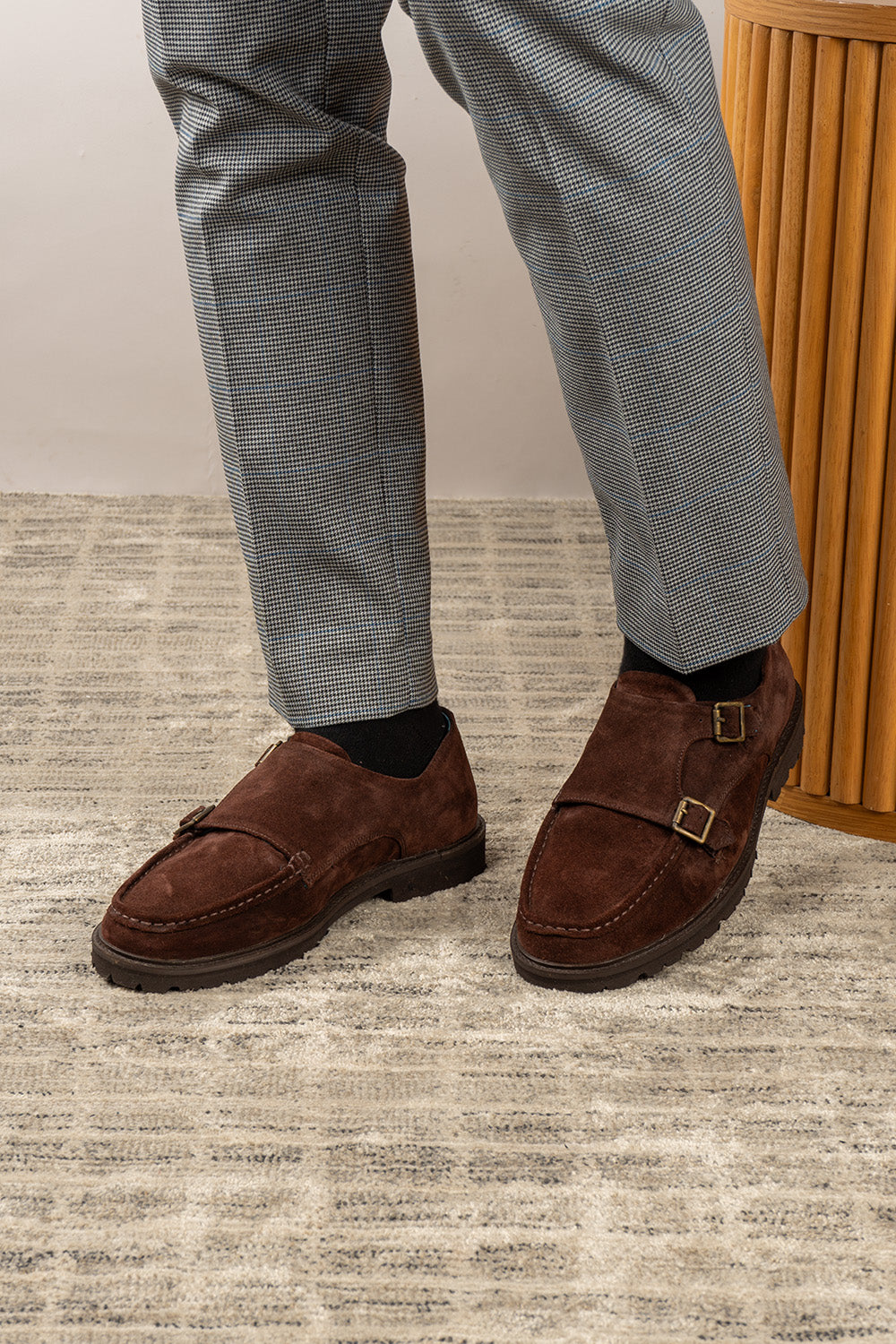 Ethan Brown suede monk strap shoes for men featuring premium suede leather and classic monk strap design, ideal for formal and smart casual wear.