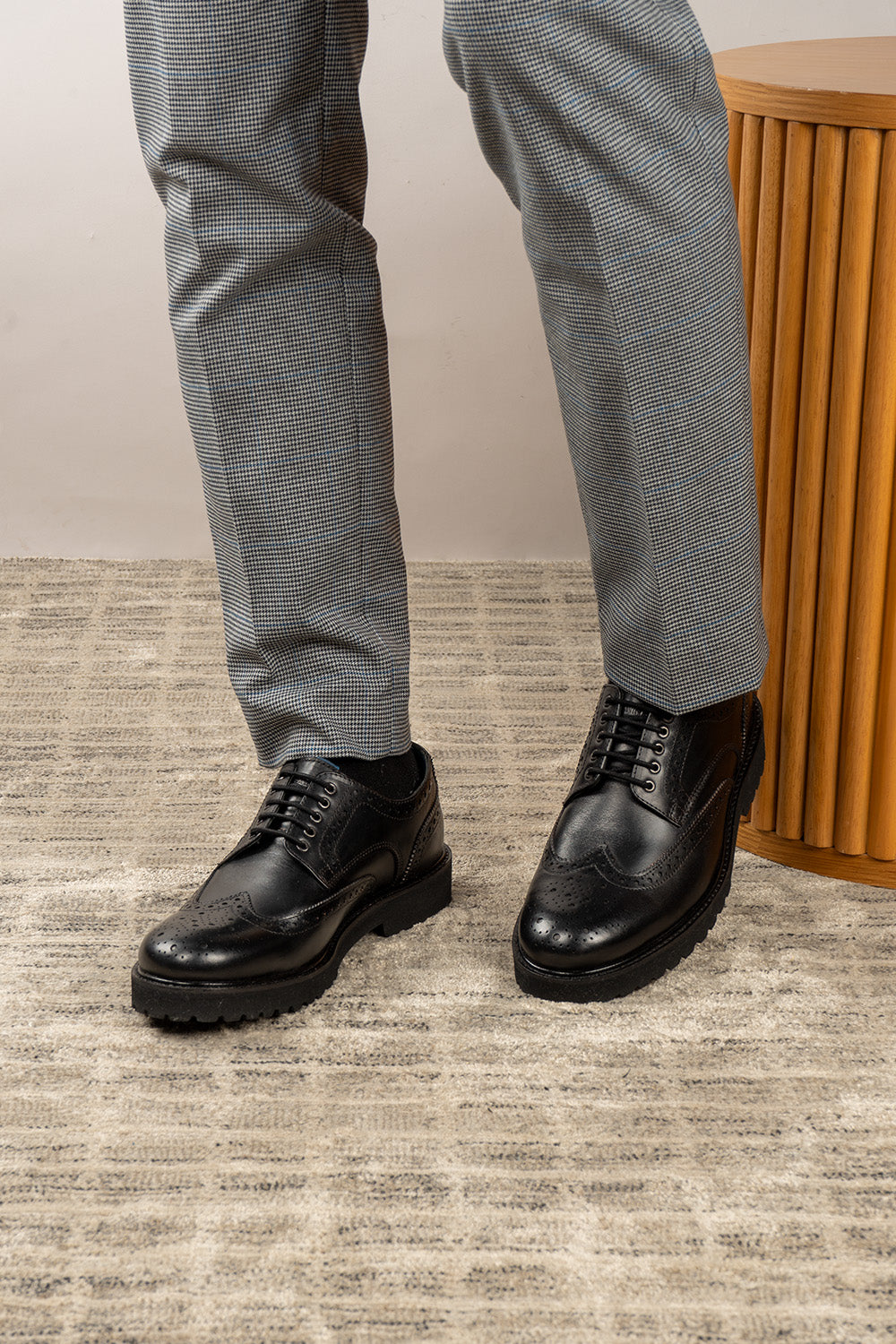 Gordon Black Derby brogue men's leather shoes with classic perforated detailing, crafted for elegance, comfort, and formal versatility.