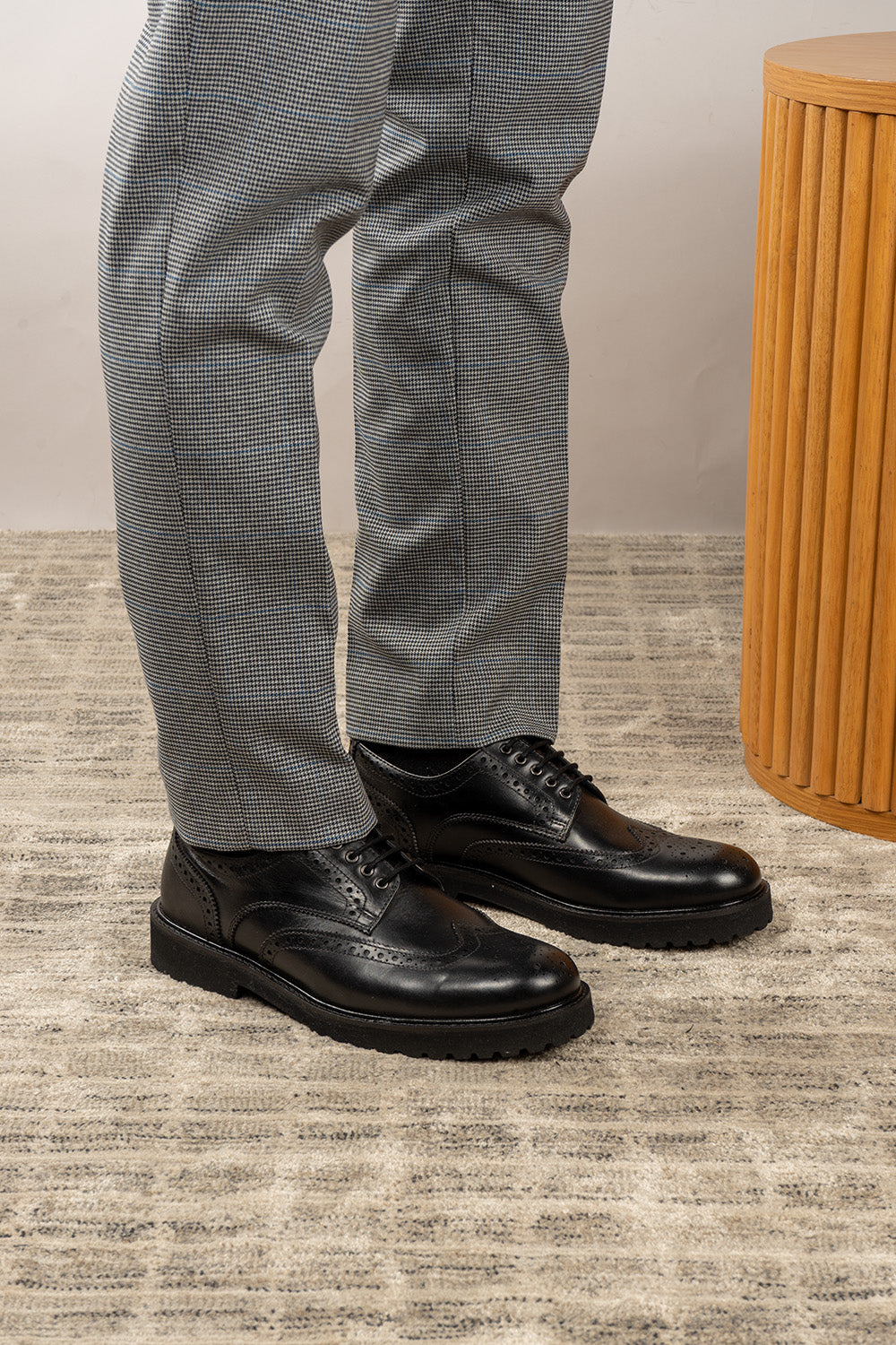Gordon Black Derby brogue men's leather shoes with classic perforated detailing, crafted for elegance, comfort, and formal versatility.