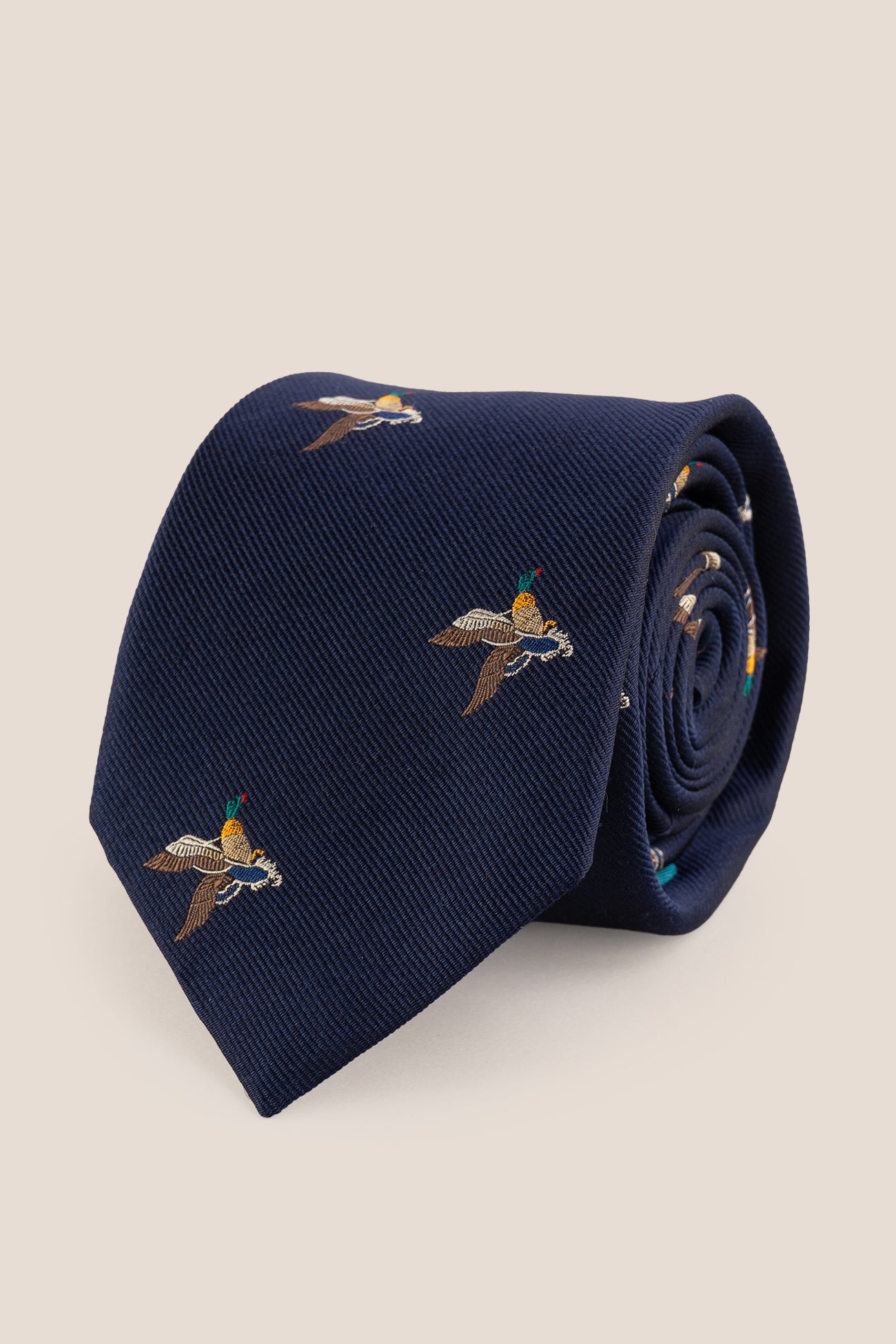 Mallard Navy Silk Tie with luxurious design and pocket square, perfect for weddings and formal occasions.