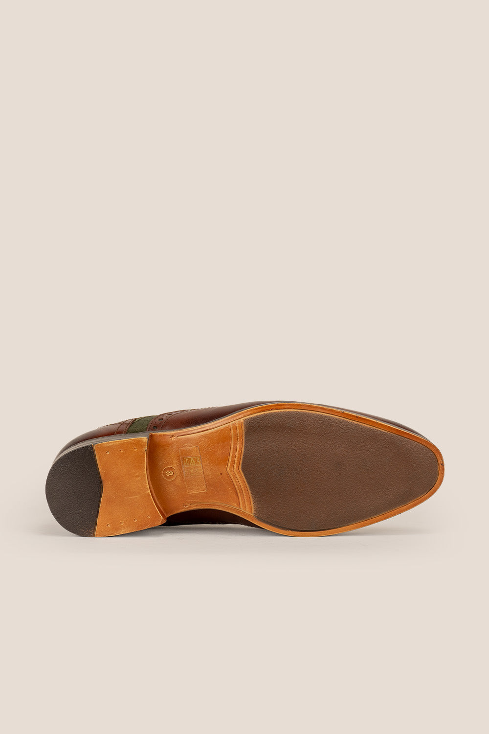 Miles brown leather and green suede brogue derby shoes for men by Oswin Hyde – refined lace-up shoes with wingtip detail for weddings and formal wear.