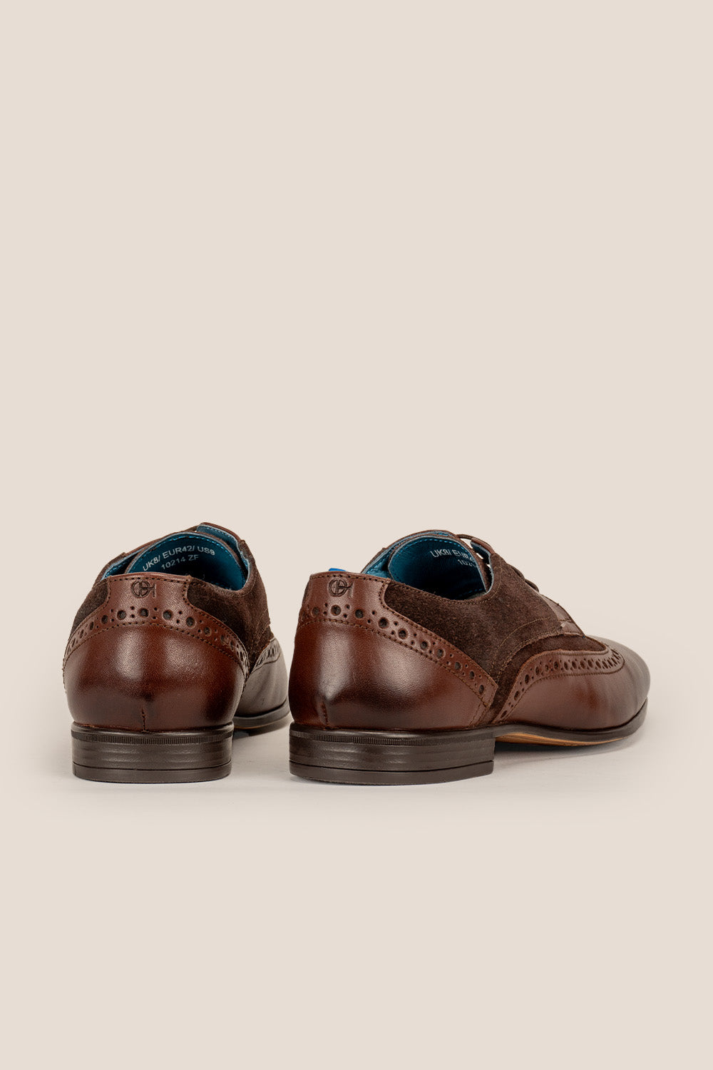 Miles brown brogue men’s suede leather shoes with classic detailing, ideal for smart-casual and formal occasions.