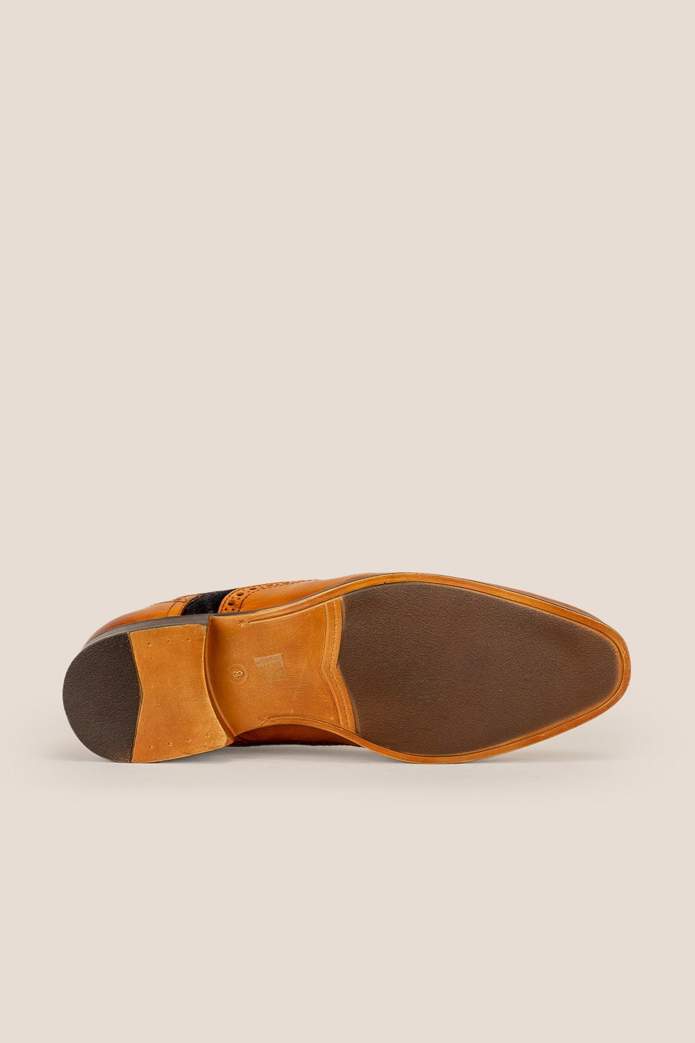 Miles tan leather and navy suede brogue derby shoes for men by Oswin Hyde – luxury wingtip formal shoes perfect for weddings, office, and refined occasions.