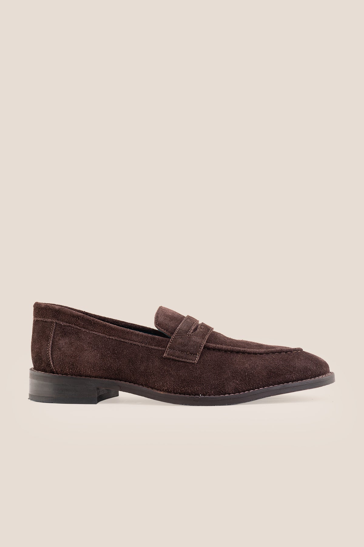 Men's Wyatt Brown Suede penny loafers crafted from premium crust suede leather with a classic slip-on design.