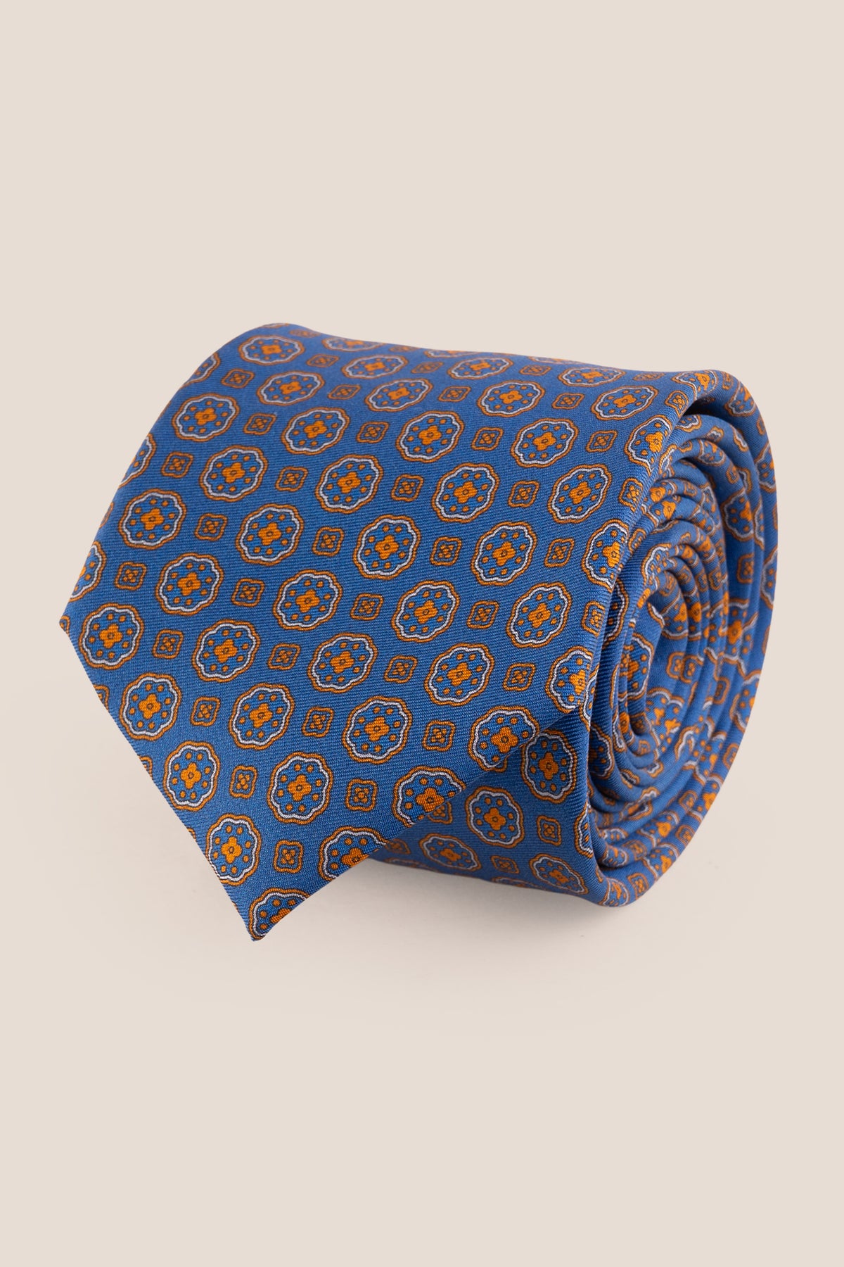 Vintage Navy Block Print Silk Tie with premium silk and stylish design, perfect for weddings and formal events.