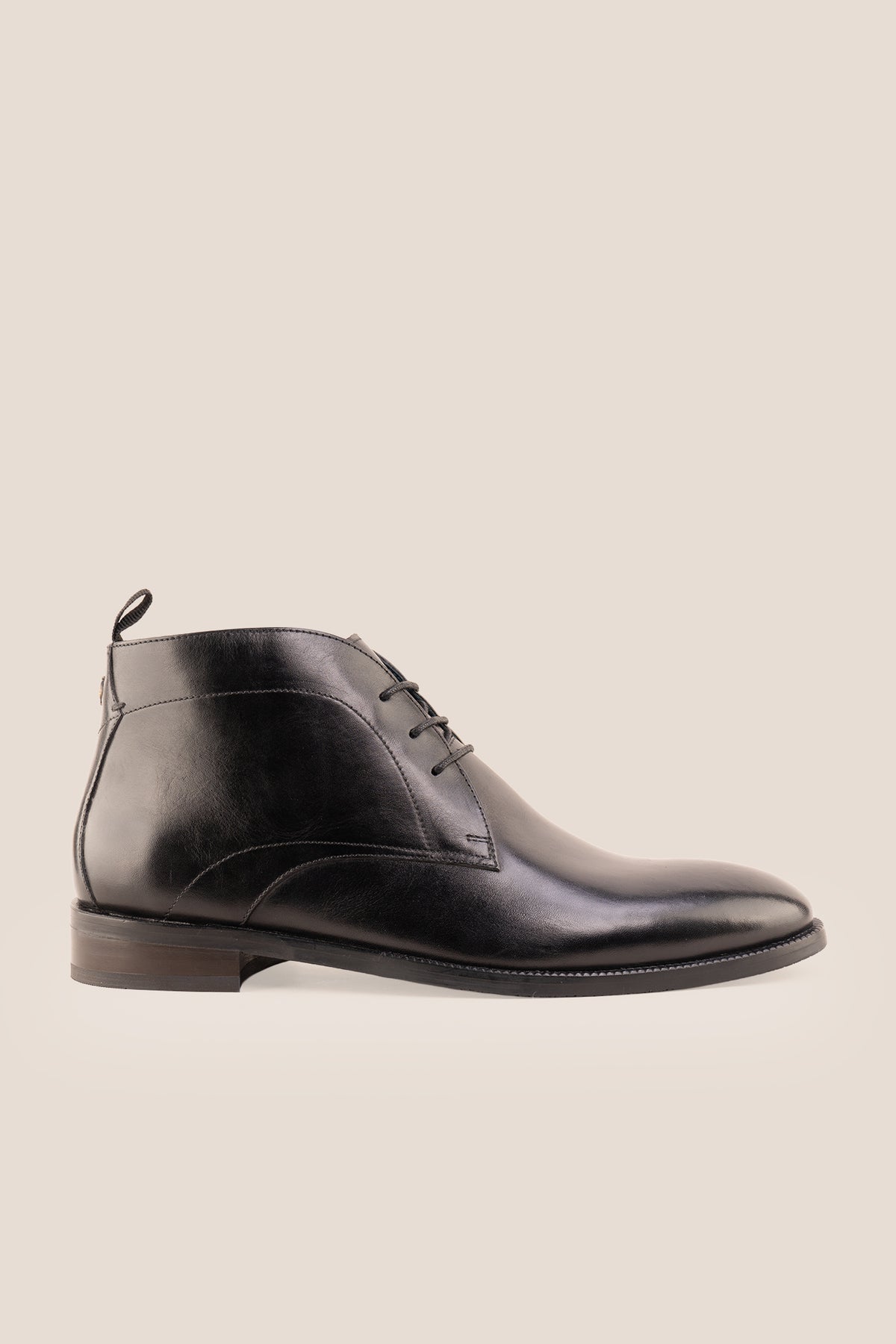 Men's Franklin Black leather lace-up ankle boots by Oswin Hyde featuring a polished black finish and sturdy heel.