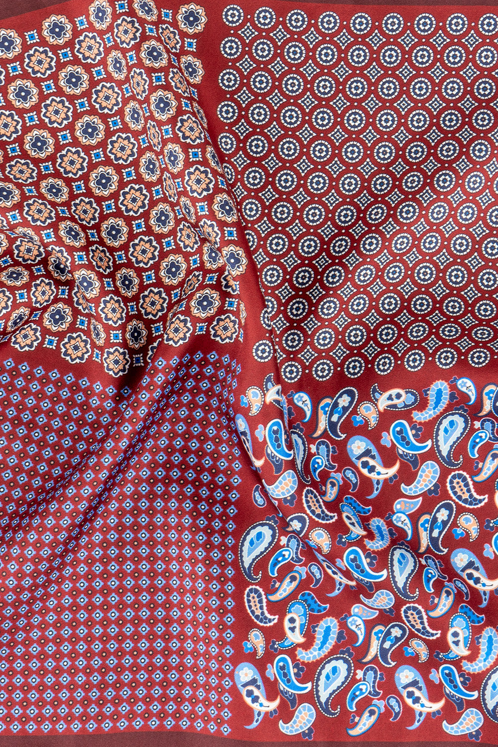 Red 4 Way silk pocket square for men, featuring rich silk fabric and detailed finish, perfect for weddings, formal events, and stylish accessories.