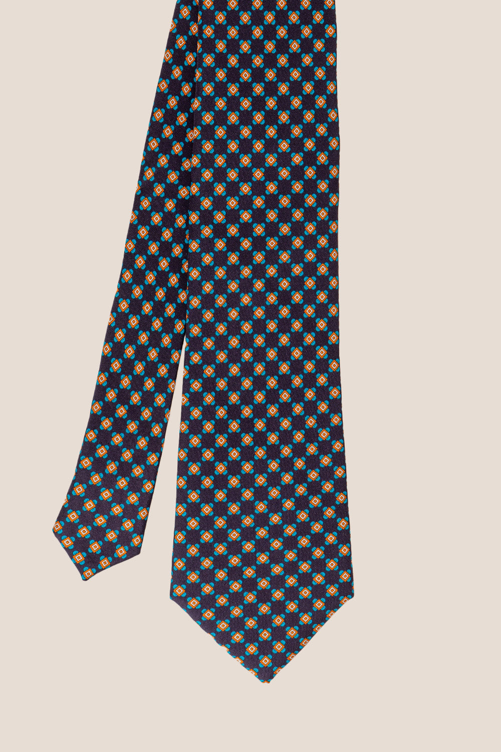 Navy Geometric Pattern Silk Tie with sophisticated design, ideal for weddings and formal occasions.
