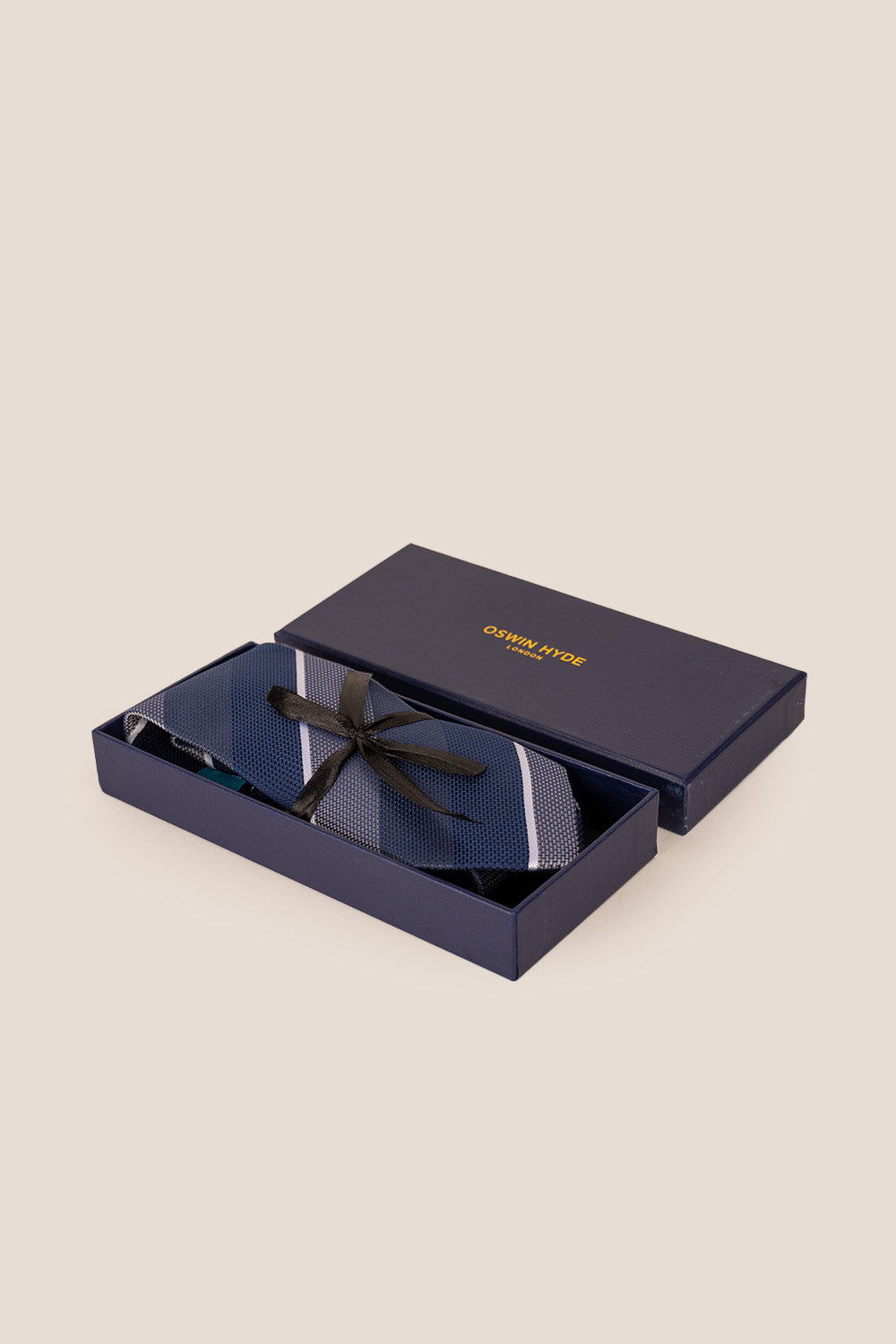 Percy Navy tie with classic striped design, perfect for weddings, parties, and formal occasions.