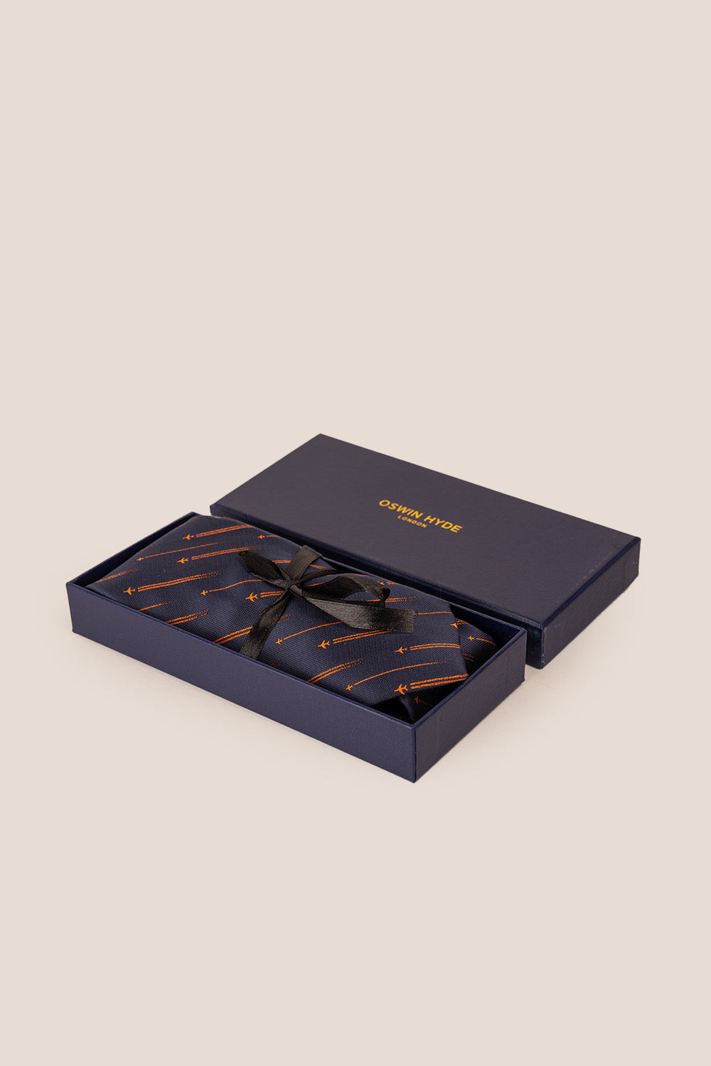Fly Navy tie with airplane print design, perfect for weddings, casual events, and special occasions.
