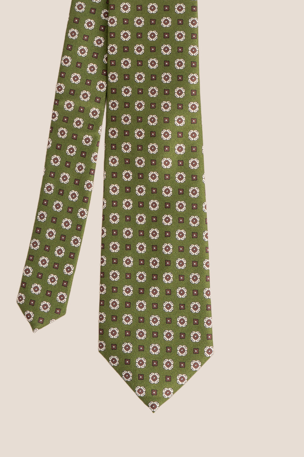 Finn Green/Brown tie with floral pattern, perfect for weddings, parties, and smart-casual occasions.