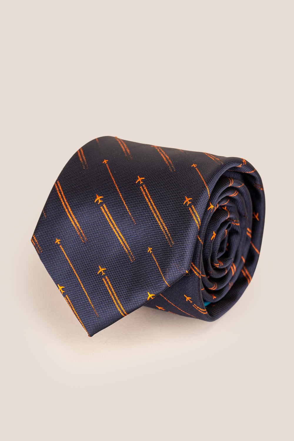 Fly Navy tie with airplane print design, perfect for weddings, casual events, and special occasions.