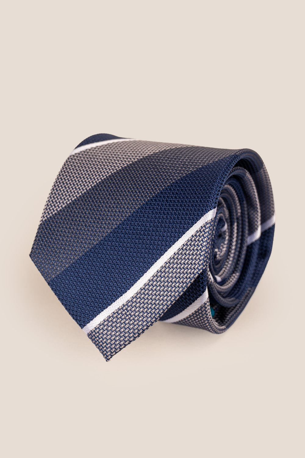 Percy Navy tie with classic striped design, perfect for weddings, parties, and formal occasions.