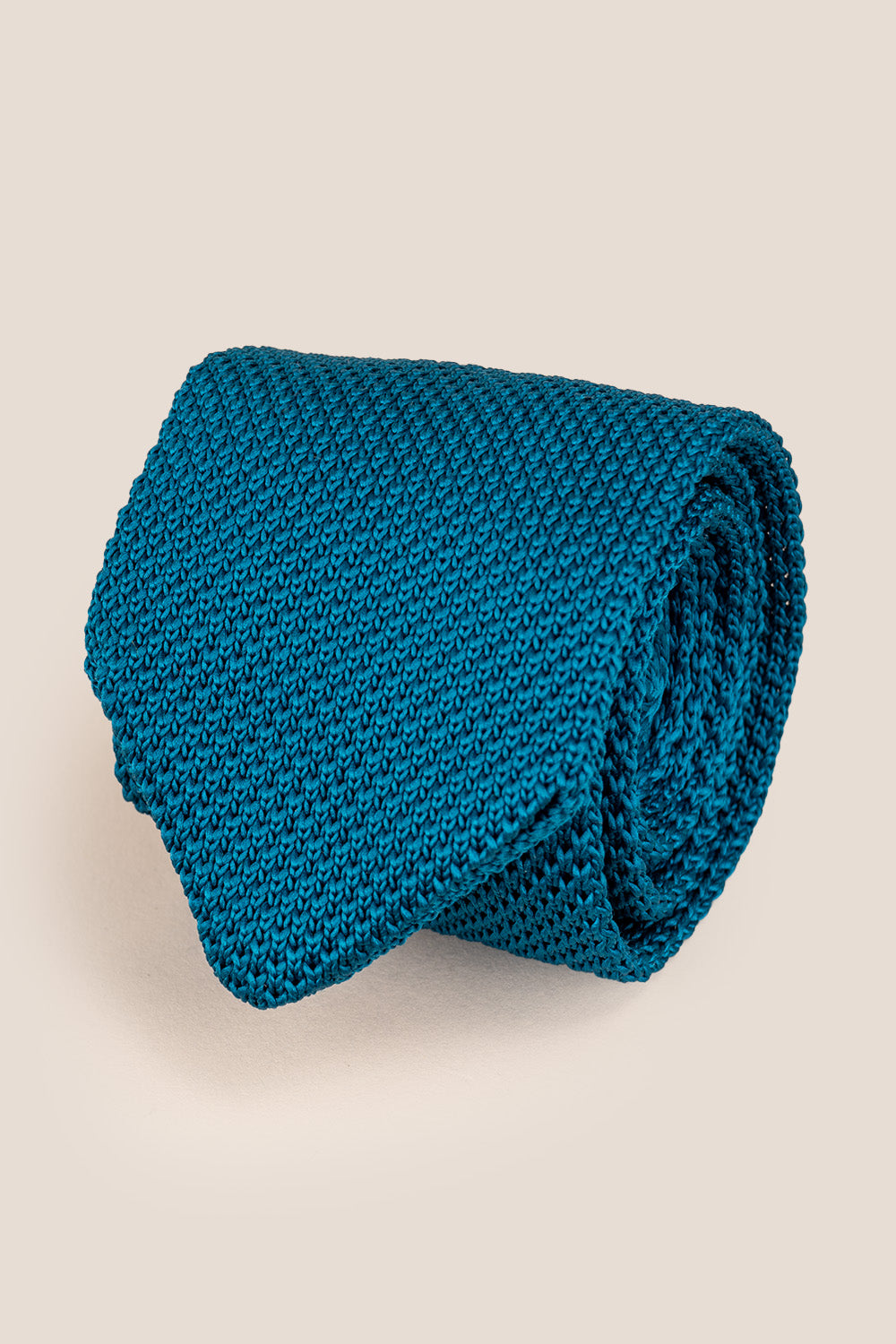 Ash Teal knitted tie with hand finishing, ideal for weddings and formal events.