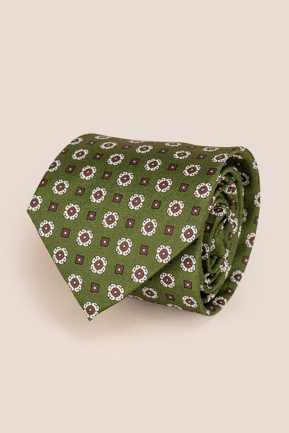 Finn Green/Brown tie with floral pattern, perfect for weddings, parties, and smart-casual occasions.