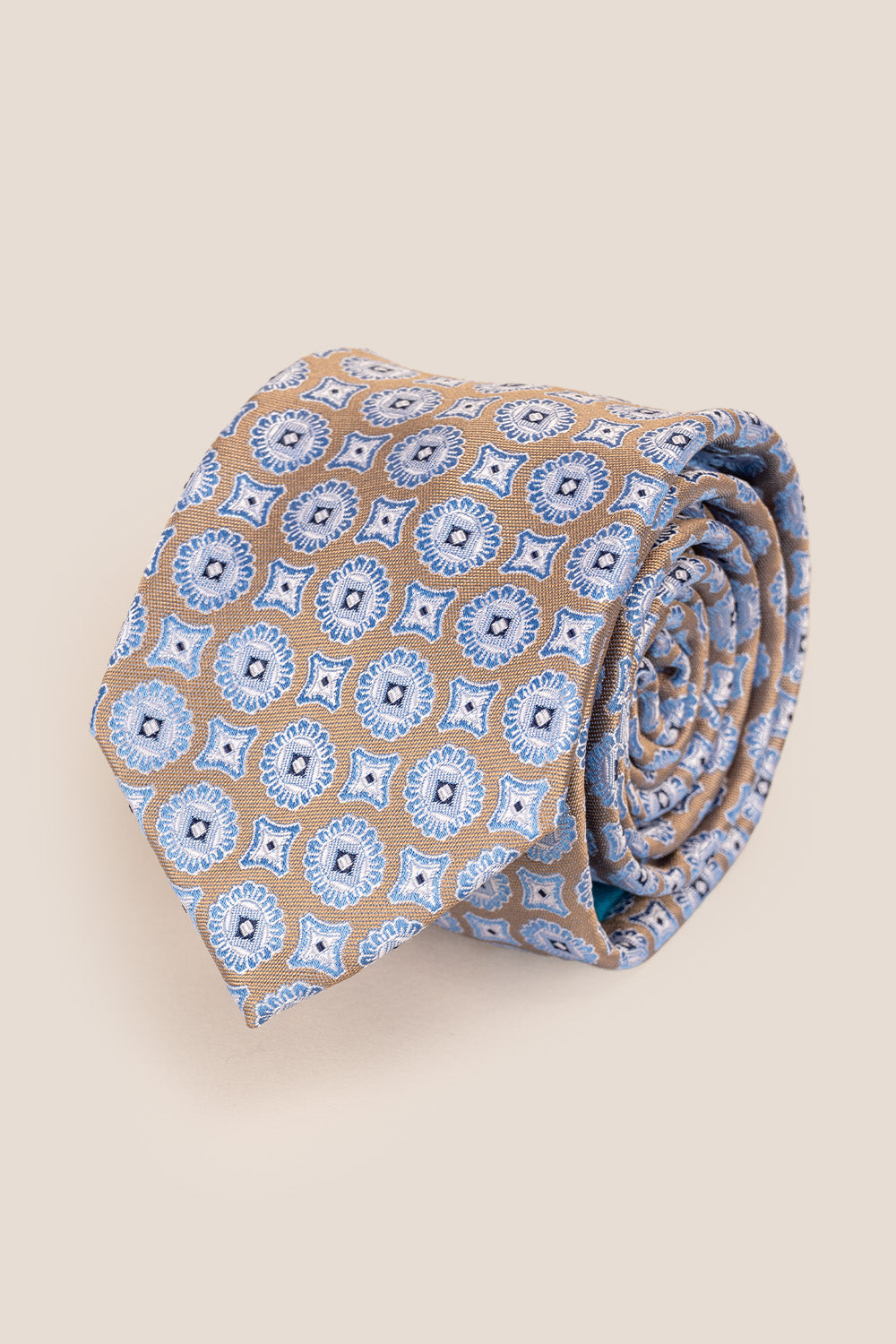 Dylan Blue/Brown tie with geometric pattern, ideal for formal events and everyday wear.