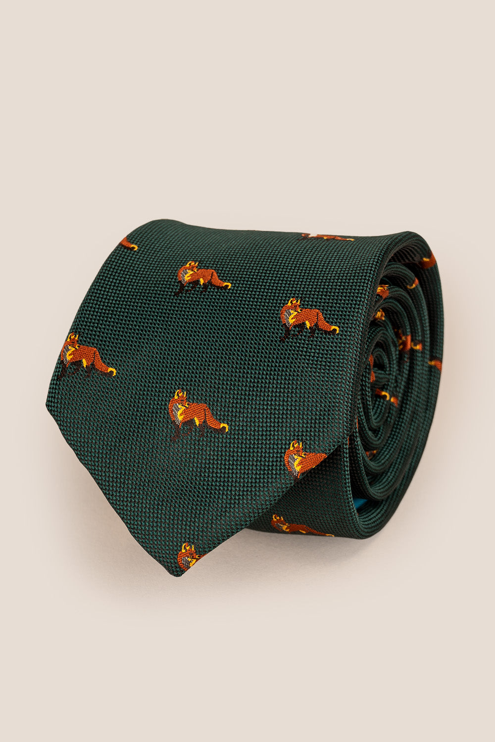 Fox Green tie with fox print design, perfect for weddings, casual events, and special occasions.