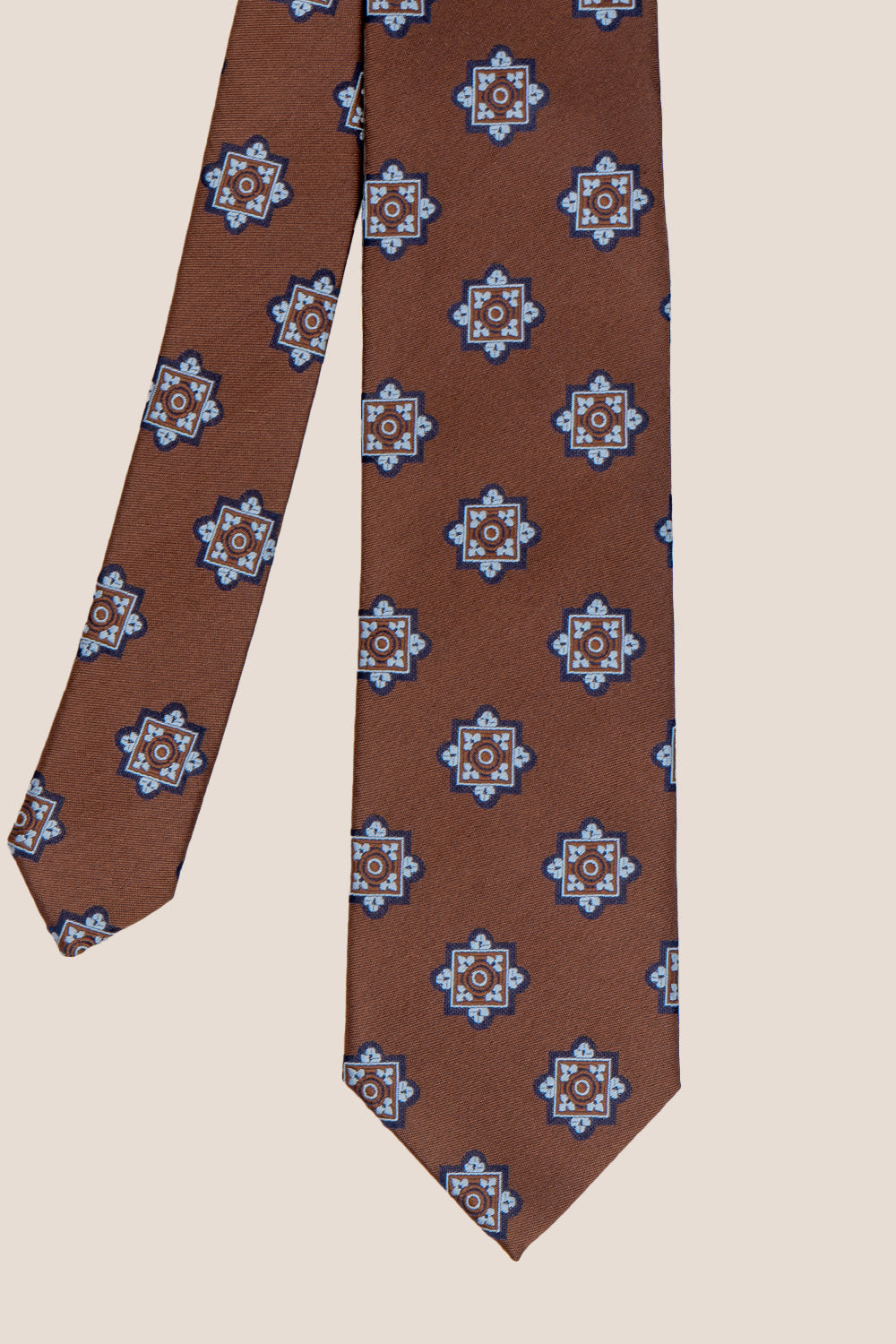 Felix Brown/Blue tie with geometric pattern, ideal for weddings, formal parties, and special occasions.