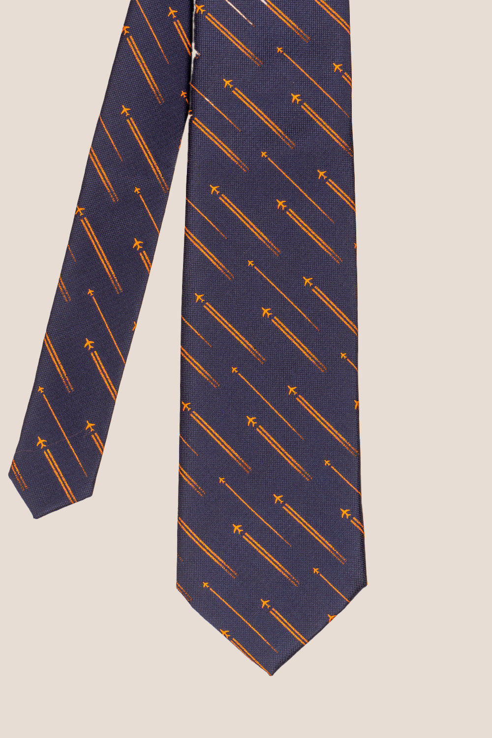 Fly Navy tie with airplane print design, perfect for weddings, casual events, and special occasions.