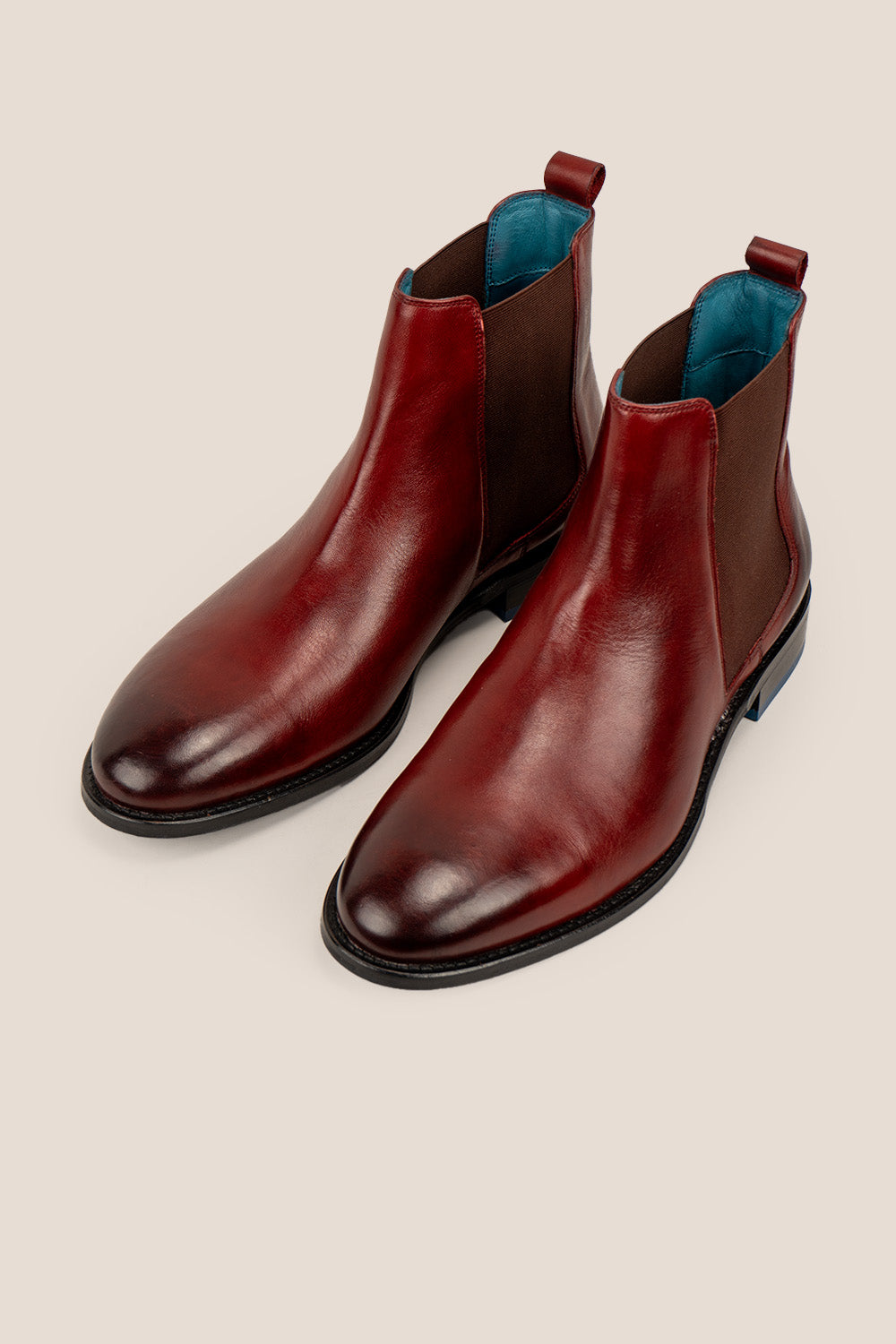 Dennis cherry genuine leather Chelsea boots for men by Oswin Hyde – luxury slip-on boots with elastic side panels and cushioned comfort.
