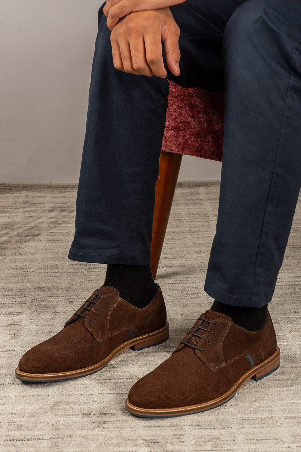 Paul Brown men’s suede derby shoes in brown with 4-eyelet lace-up design, crafted for style and comfort in formal and smart casual settings.