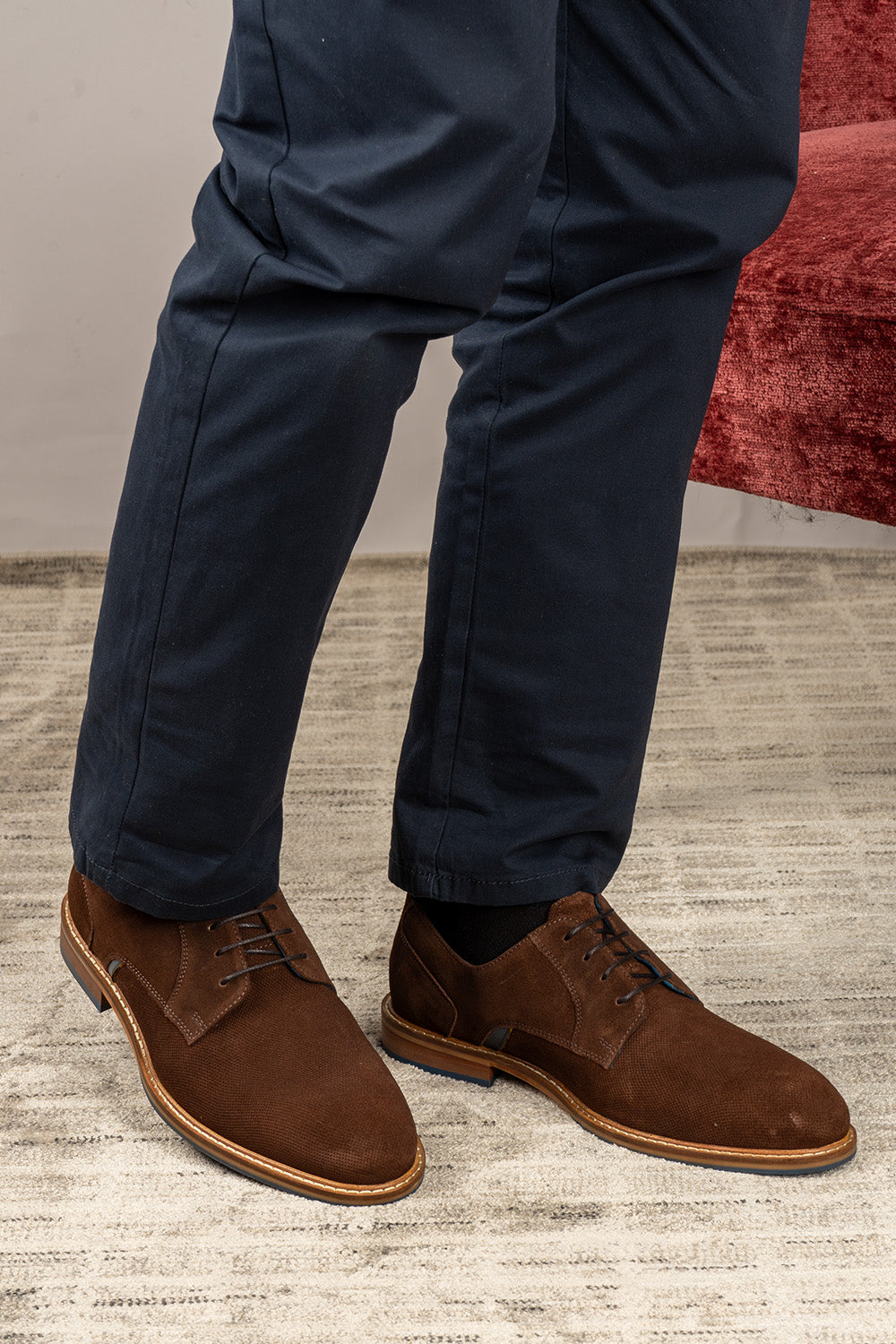 Paul Brown men’s suede derby shoes in brown with 4-eyelet lace-up design, crafted for style and comfort in formal and smart casual settings.