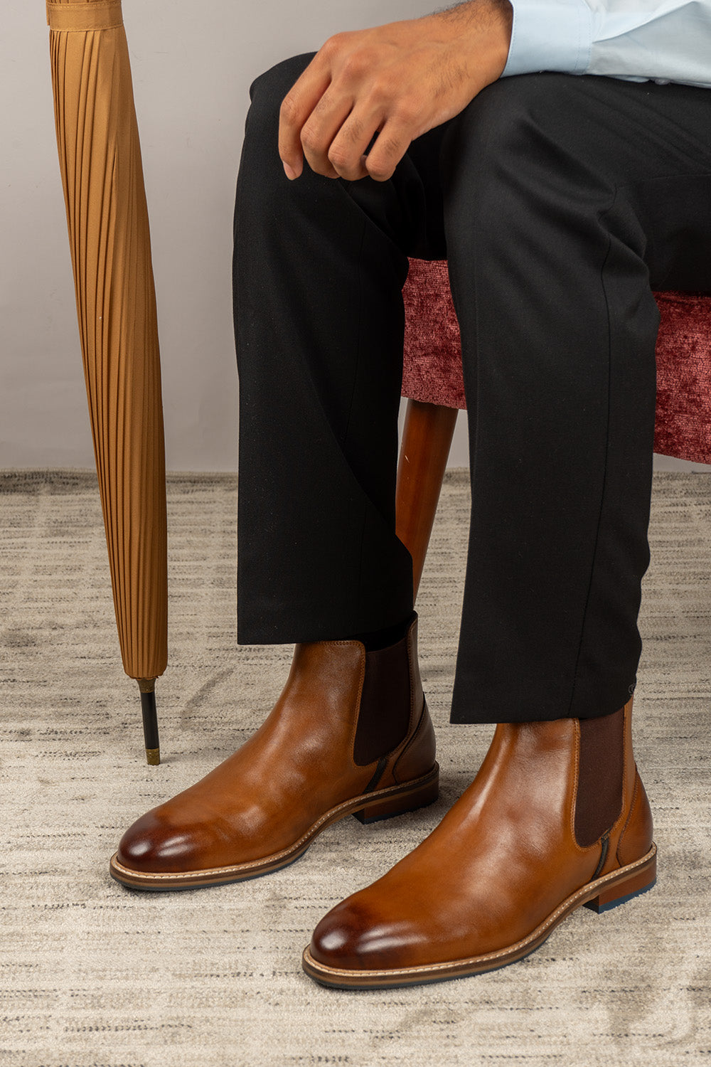 Jack Tan Chelsea boots for men made with premium leather, lambskin lining, and a handmade sole—offering comfort, craftsmanship, and timeless sophistication.