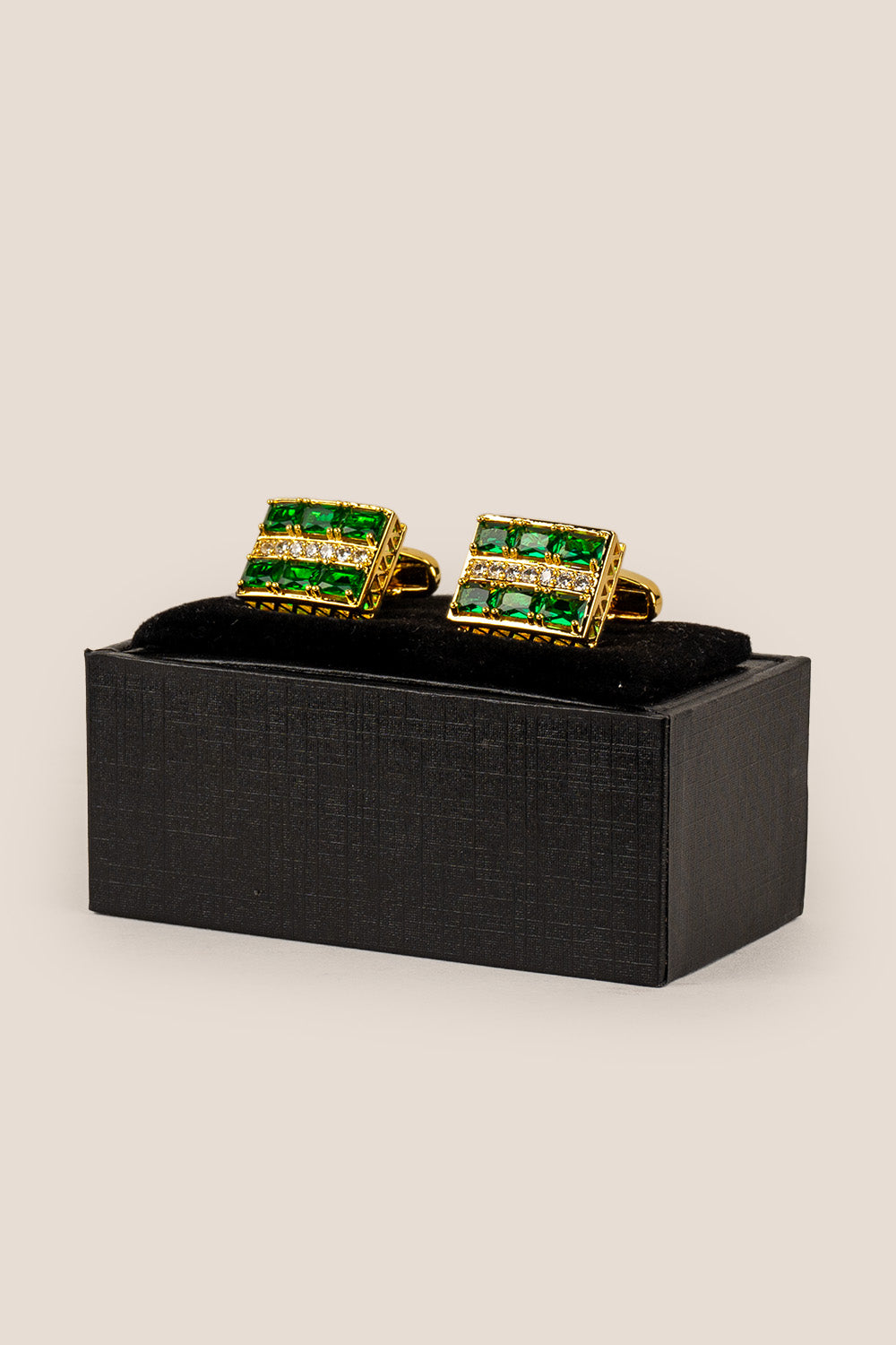 Fitz Emerald Men’s Cufflinks with deep green detailing and polished premium finish, ideal for formal or wedding attire.