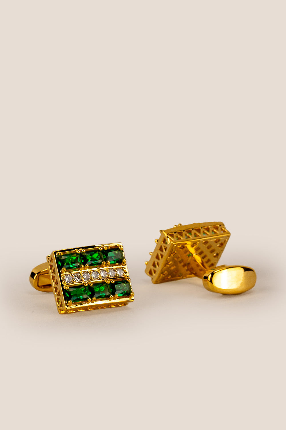 Fitz Emerald Men’s Cufflinks with deep green detailing and polished premium finish, ideal for formal or wedding attire.