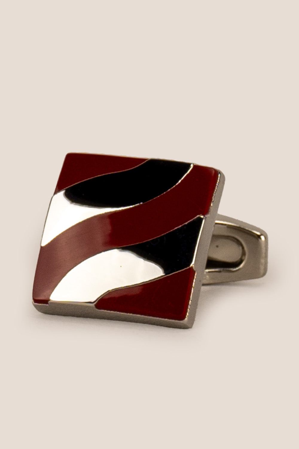 Men’s Kirk Red cufflinks with bold red enamel inlay and intricate metal detailing, crafted for precision and formal elegance.
