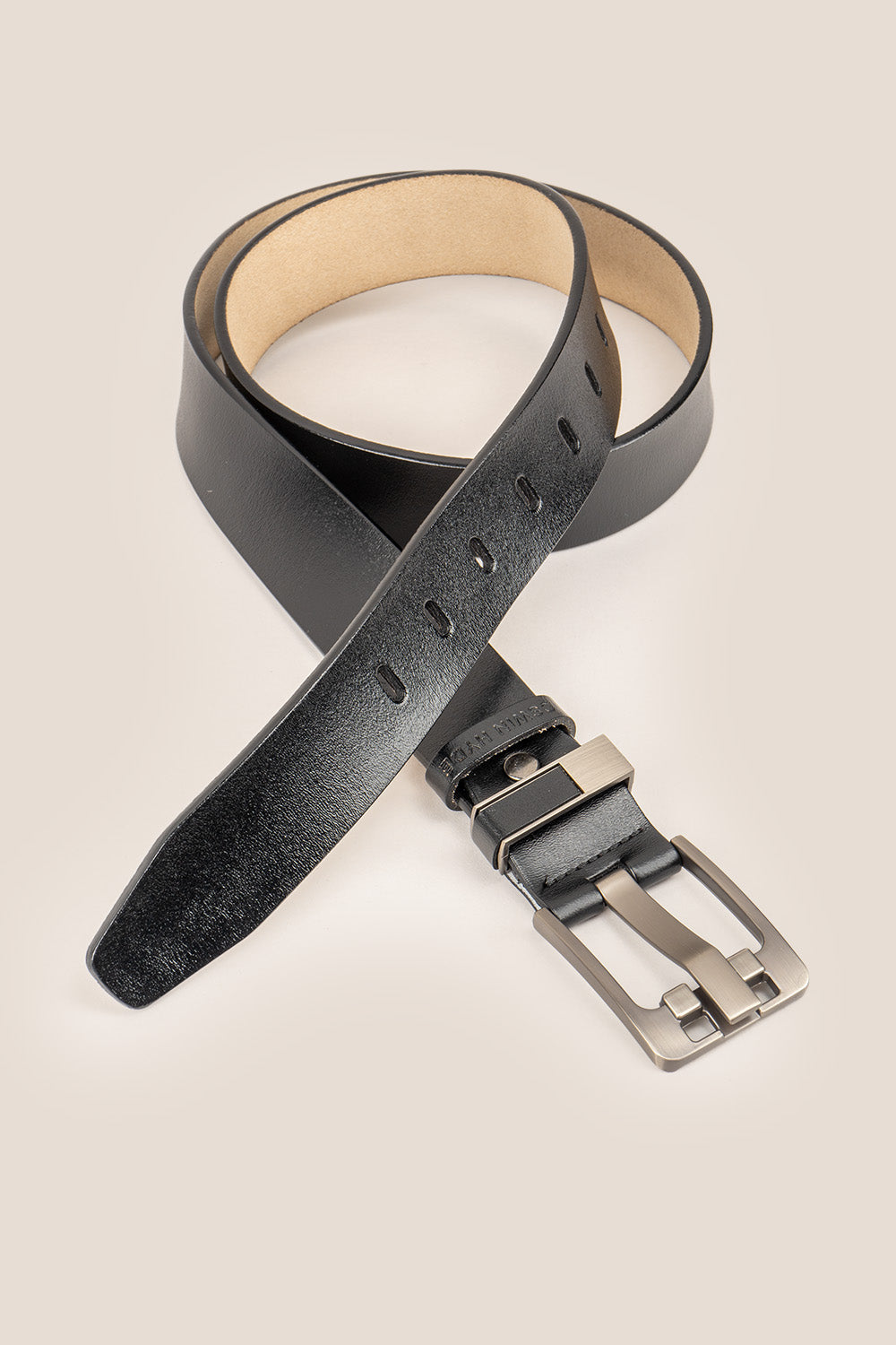 Oswin Hyde Noah Black premium leather dress belt for men - Handcrafted full-grain leather with polished buckle, suitable for weddings, office wear and formal occasions