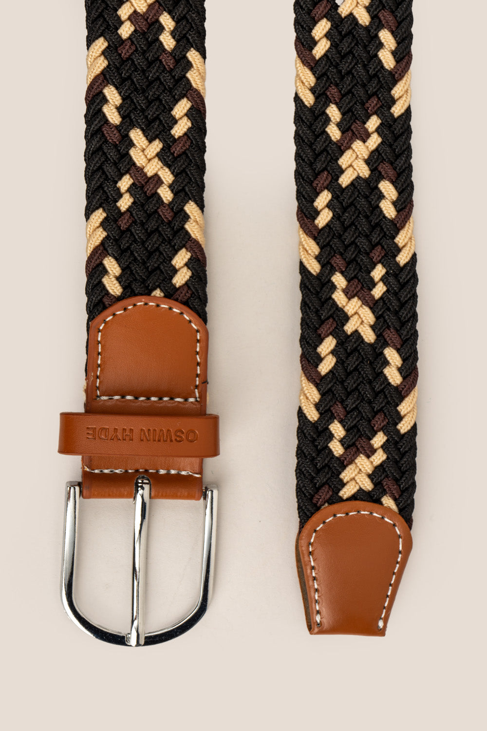 Oswin Hyde Guy Tan belt - Braided elastic in tan mix, for smart-casual and everyday wear