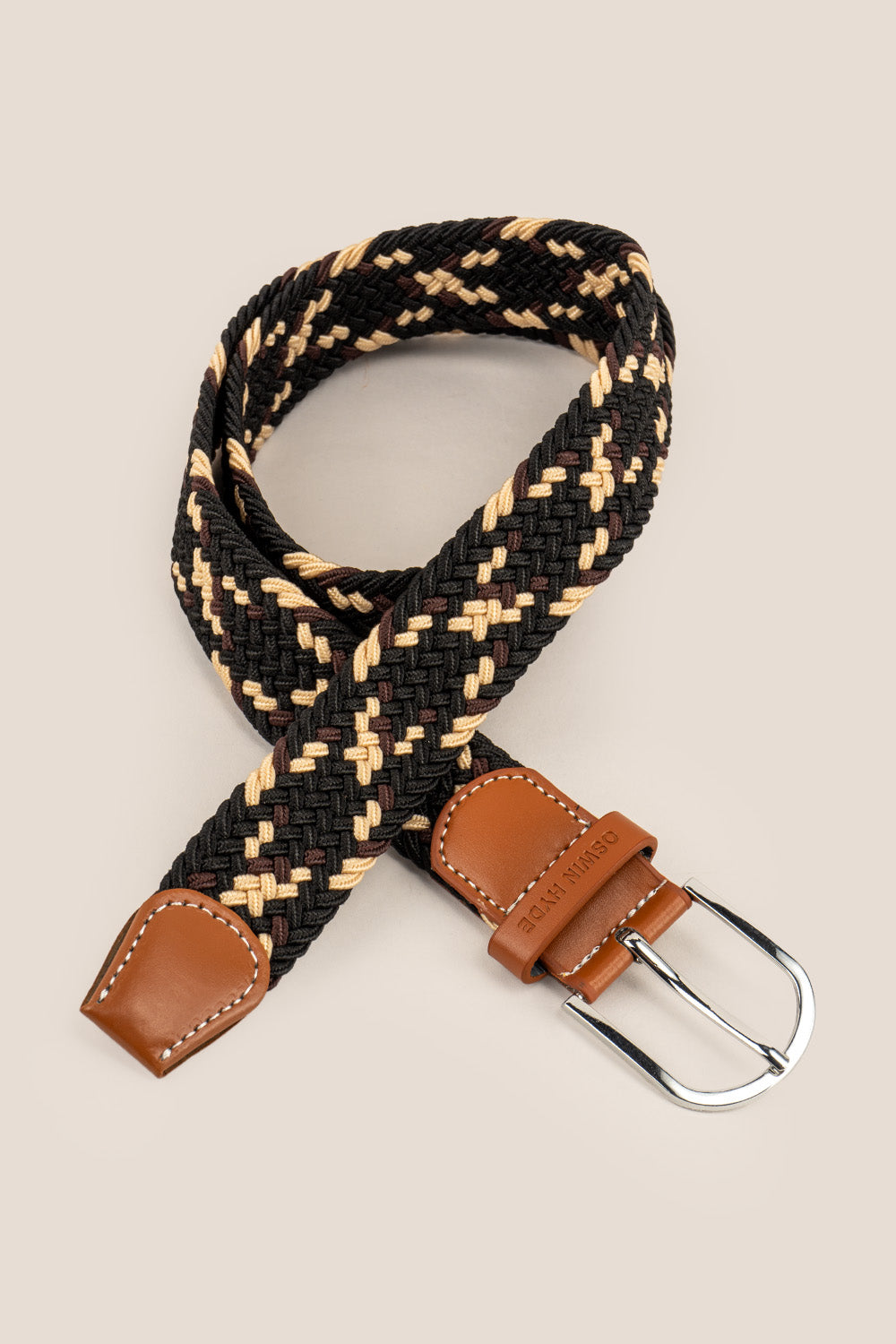 Oswin Hyde Guy Tan belt - Braided elastic in tan mix, for smart-casual and everyday wear