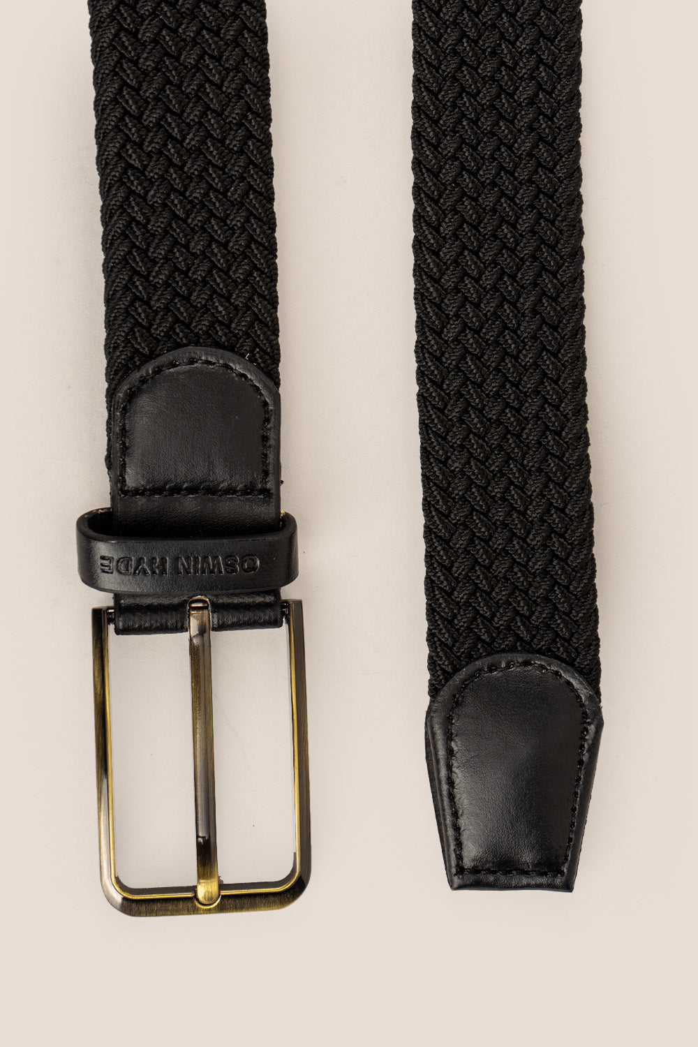 Oswin Hyde Aron belt - Black elastic webbing for formal and smart-casual ensembles