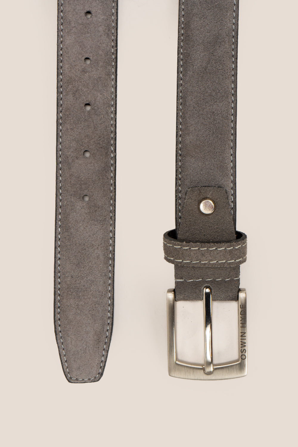 Men’s Exton grey suede belt with a soft finish and sleek buckle, designed for modern elegance and versatile styling.
