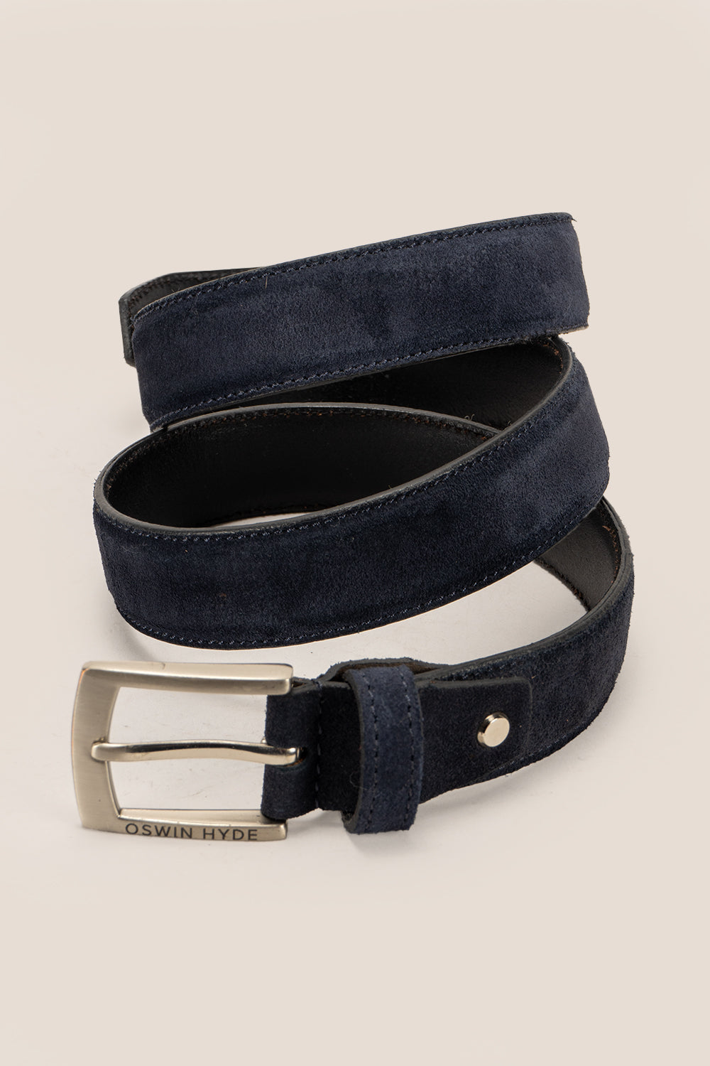 Oswin Hyde Exton belt - Navy suede with polished buckle, for smart-casual and formal outfits
