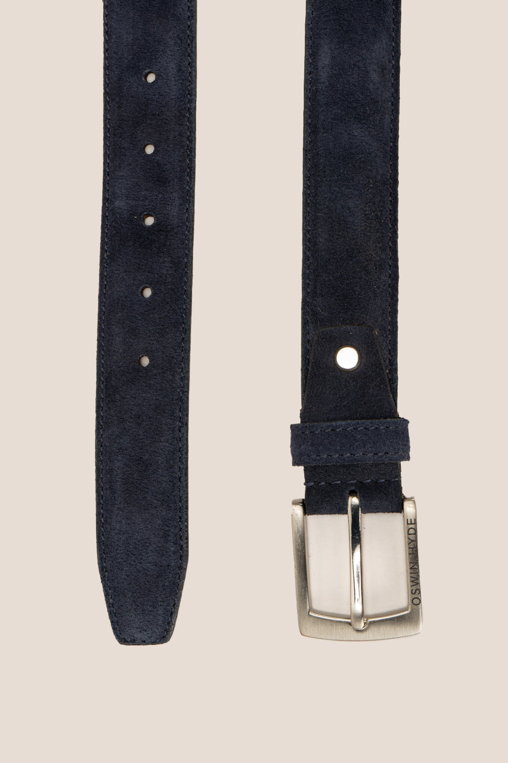 Oswin Hyde Exton belt - Navy suede with polished buckle, for smart-casual and formal outfits