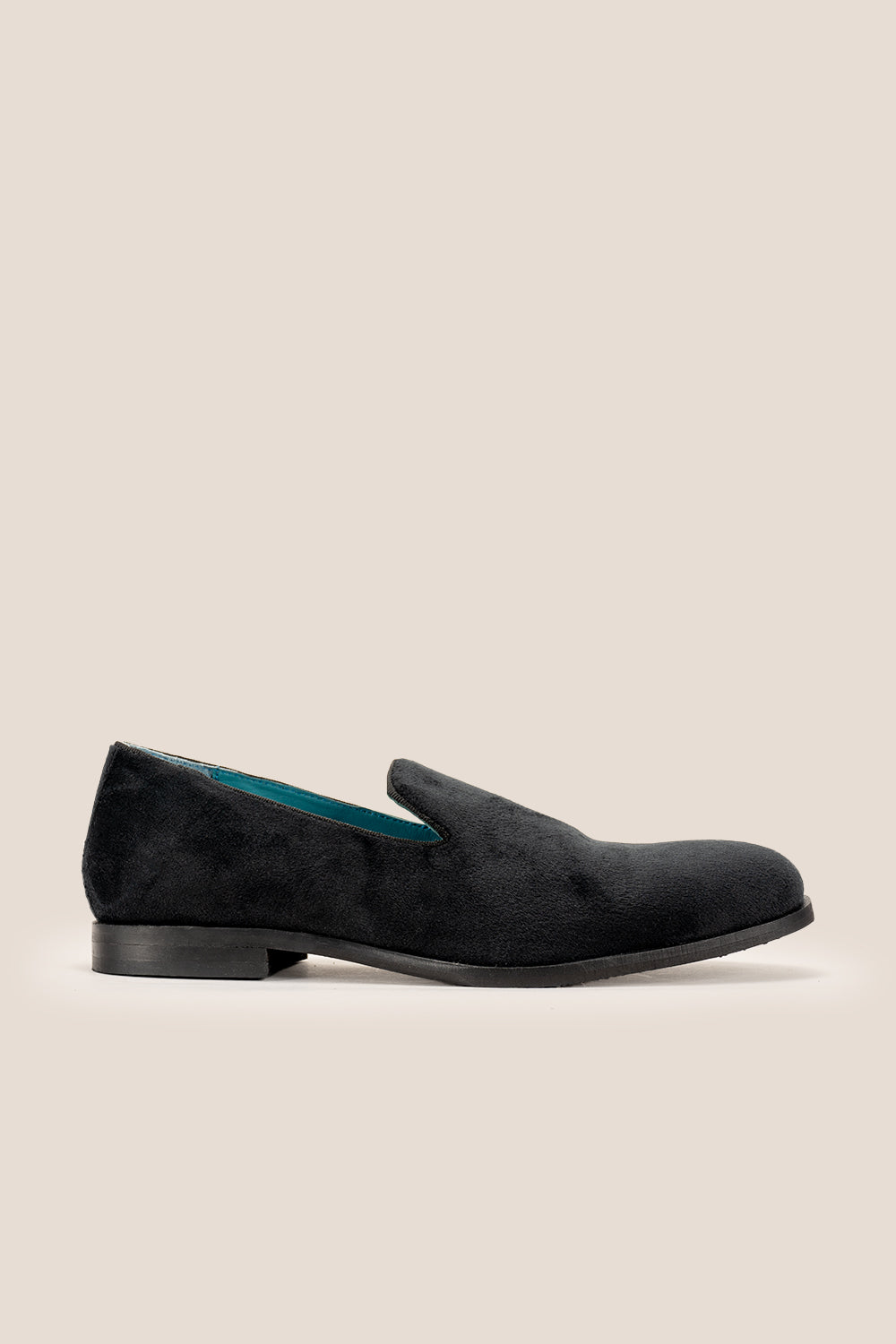 Lennox black velvet loafers for men, designed for formal wear with smooth velvet finish and elegant silhouette.