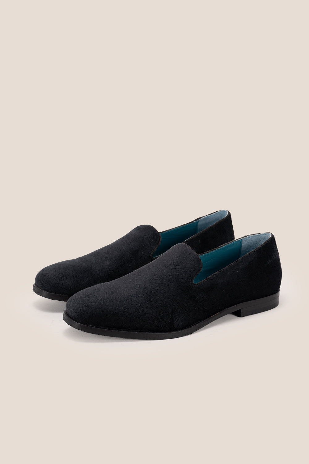 Lennox black velvet loafers for men, designed for formal wear with smooth velvet finish and elegant silhouette.