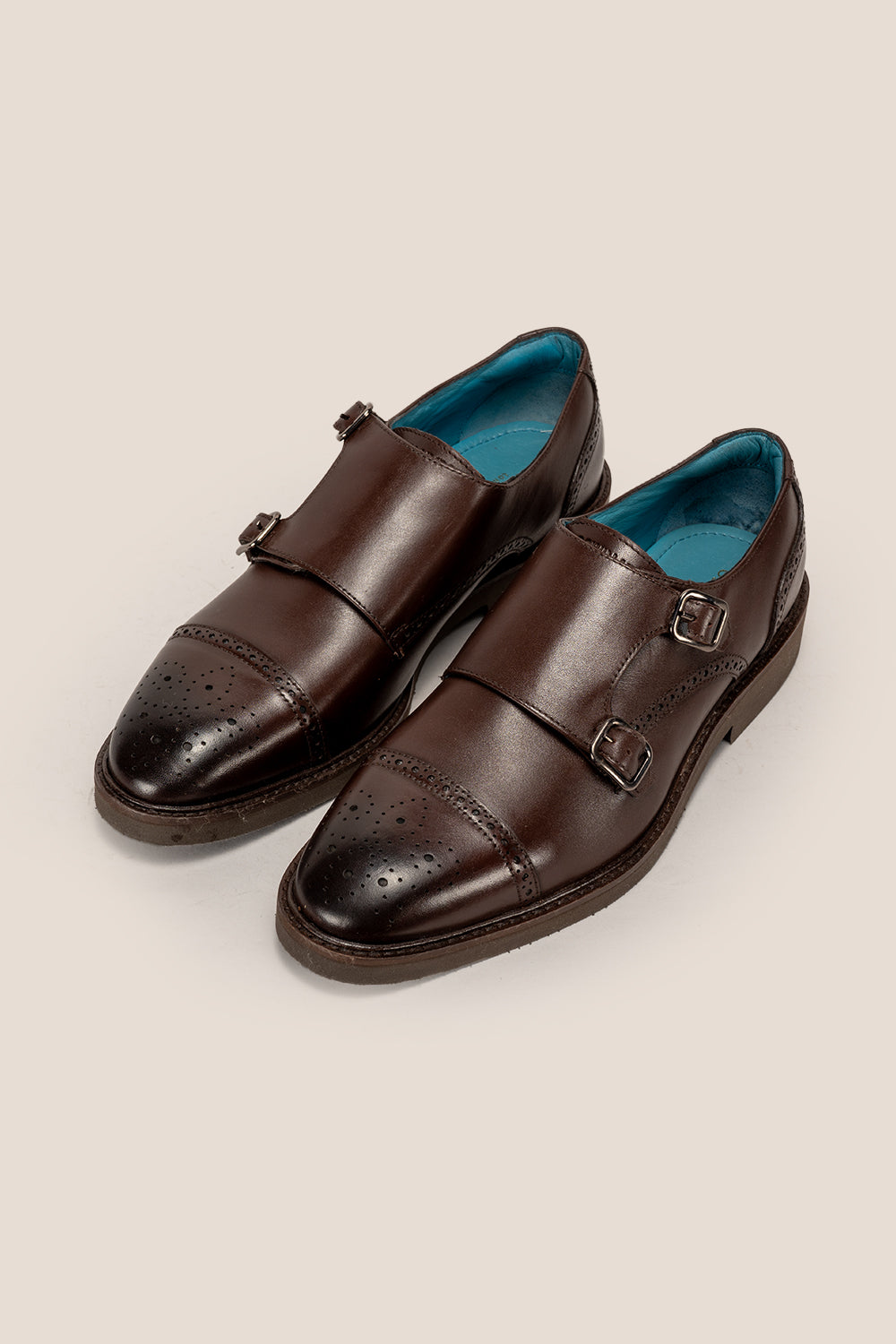 Shelby Brown monk strap brogue leather shoes for men, crafted from premium brown leather with classic brogue detailing for formal and smart wear.