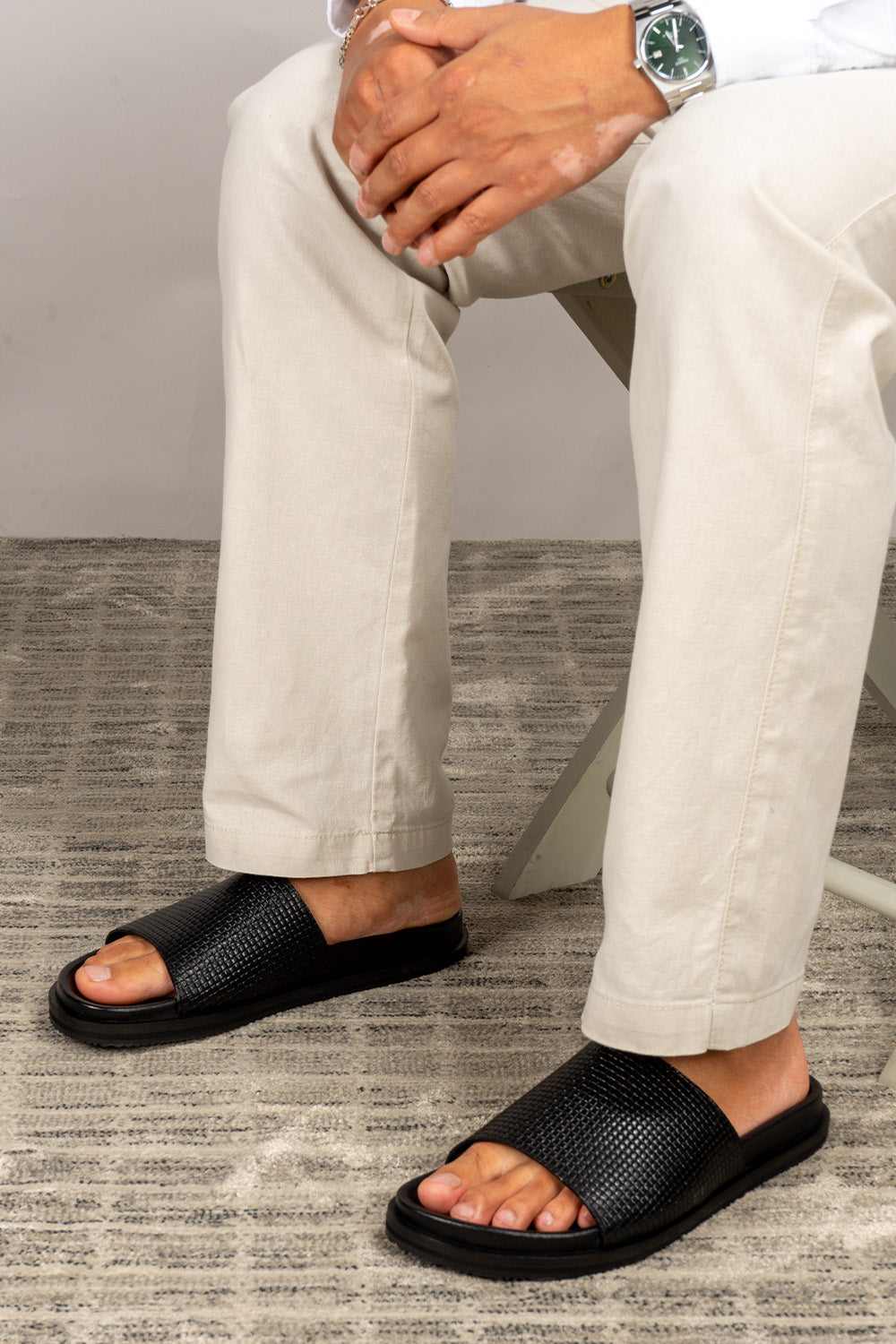 Tito Black leather woven strap sandals for men by Oswin Hyde with stylish design and comfortable fit