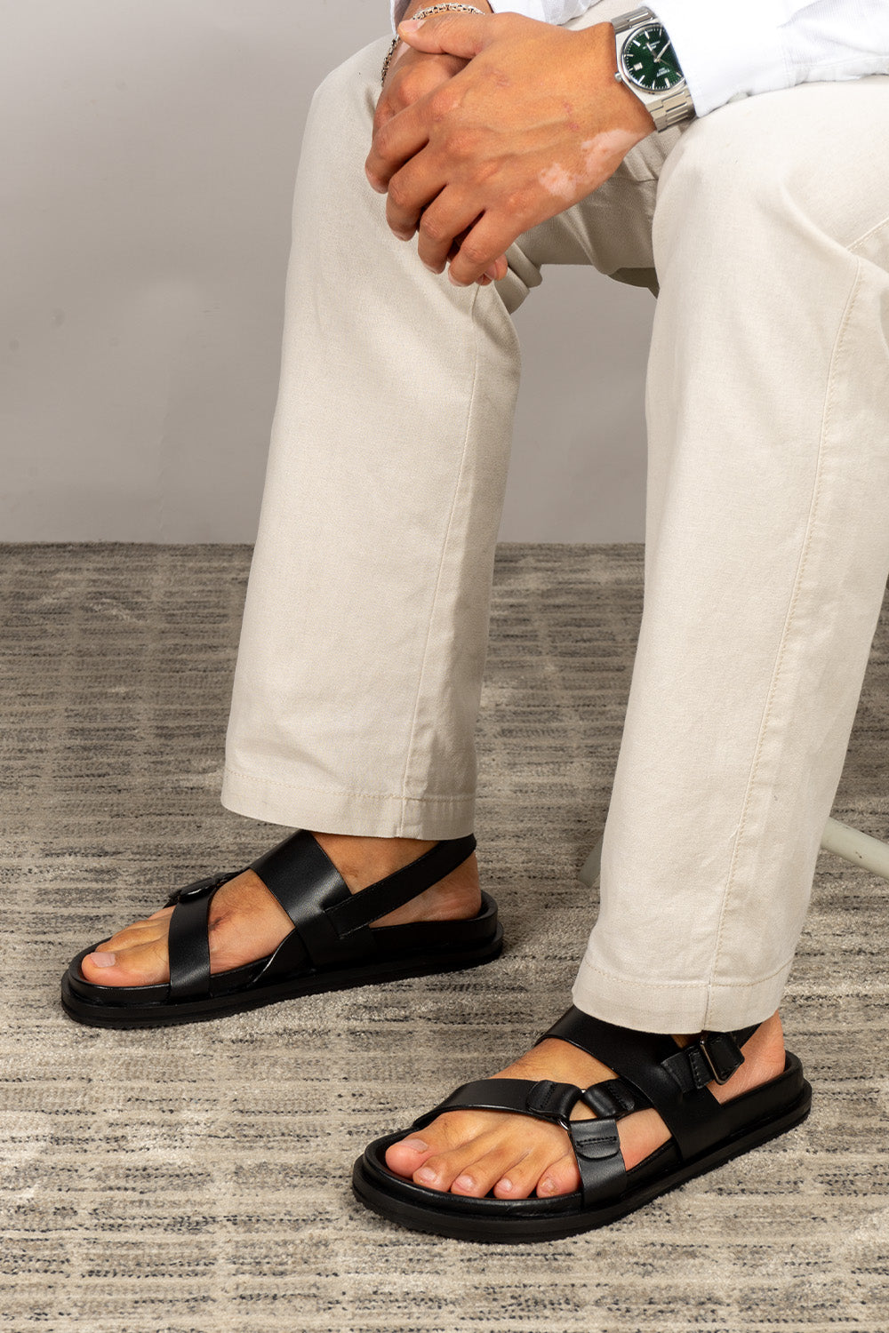 Saxon Black leather ring strap sandals for men by Oswin Hyde with sleek design and comfortable fit