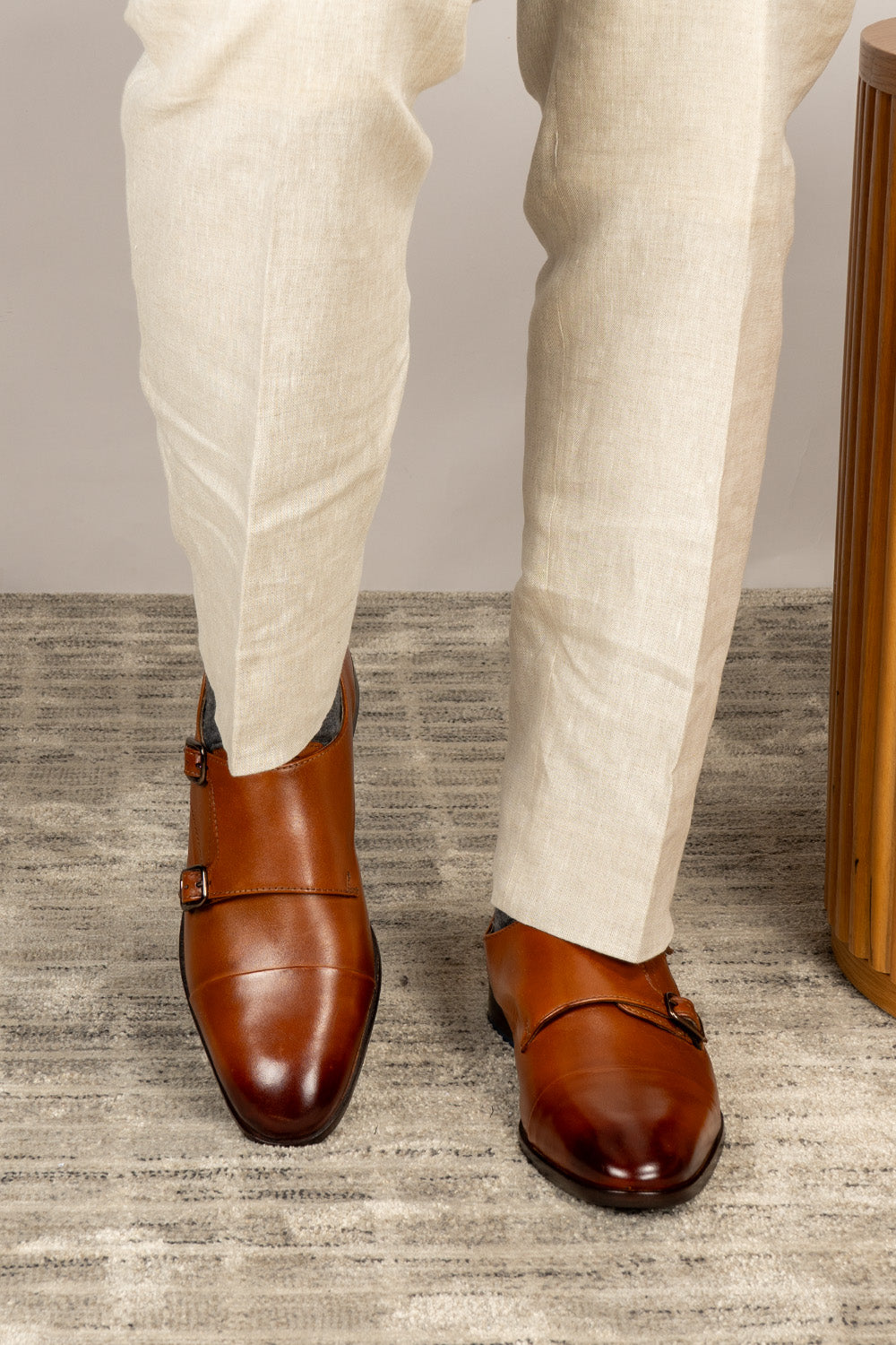 Hadley tan monk strap leather men’s shoes with single buckle design, crafted in high-quality leather and finished with a sleek leather sole.