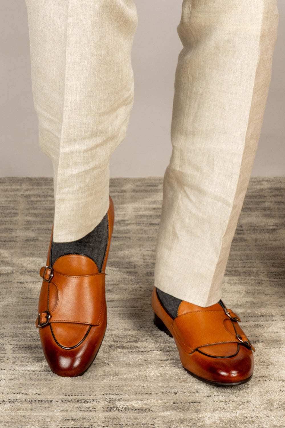 Clifford Tan monk leather loafers for men crafted with premium tan leather and classic monk strap design, ideal for formal and smart casual wear.