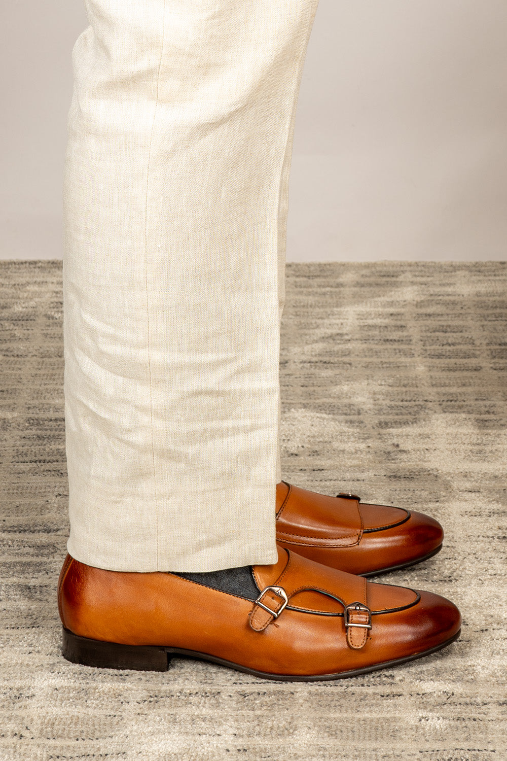 Clifford Tan monk leather loafers for men crafted with premium tan leather and classic monk strap design, ideal for formal and smart casual wear.