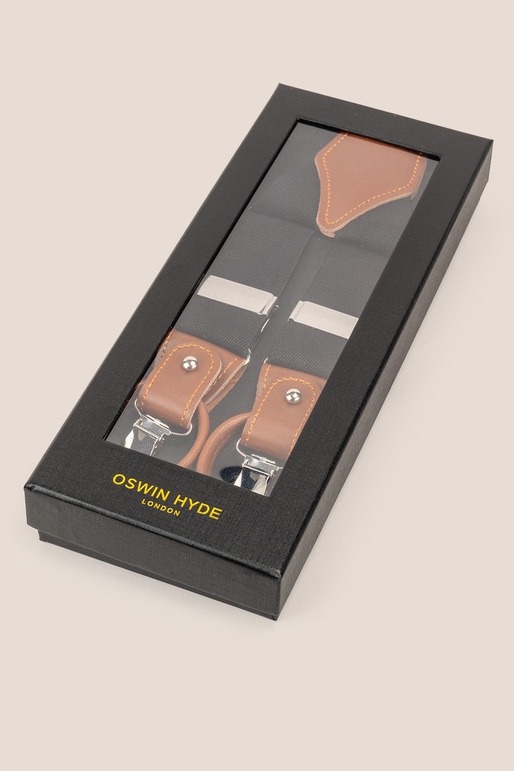 Men’s black combination braces with leather detailing and adjustable clips, ideal for wedding, business, or casual wear.