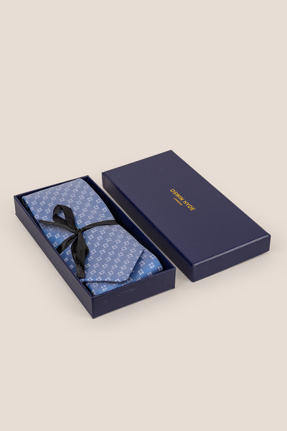 Geometric Squares Blue tie with sophisticated design, perfect for weddings, office wear, and upscale occasions.