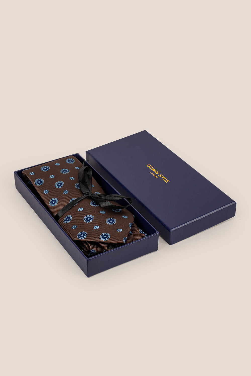 Geometric Brown Blue tie with intricate design, ideal for weddings, office meetings, and formal occasions.