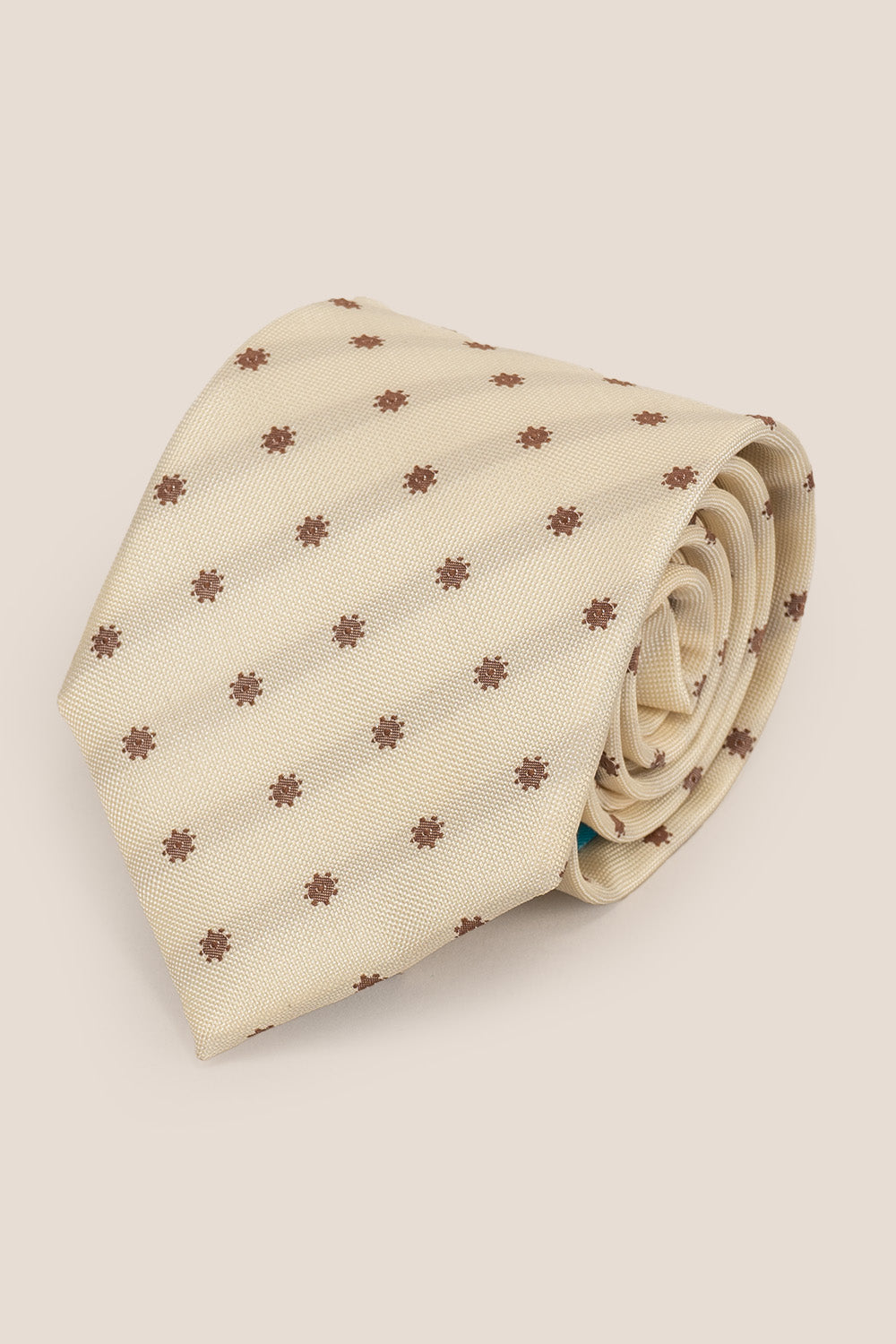 Classic Floral Cream Brown tie with sophisticated design, ideal for weddings and formal occasions.