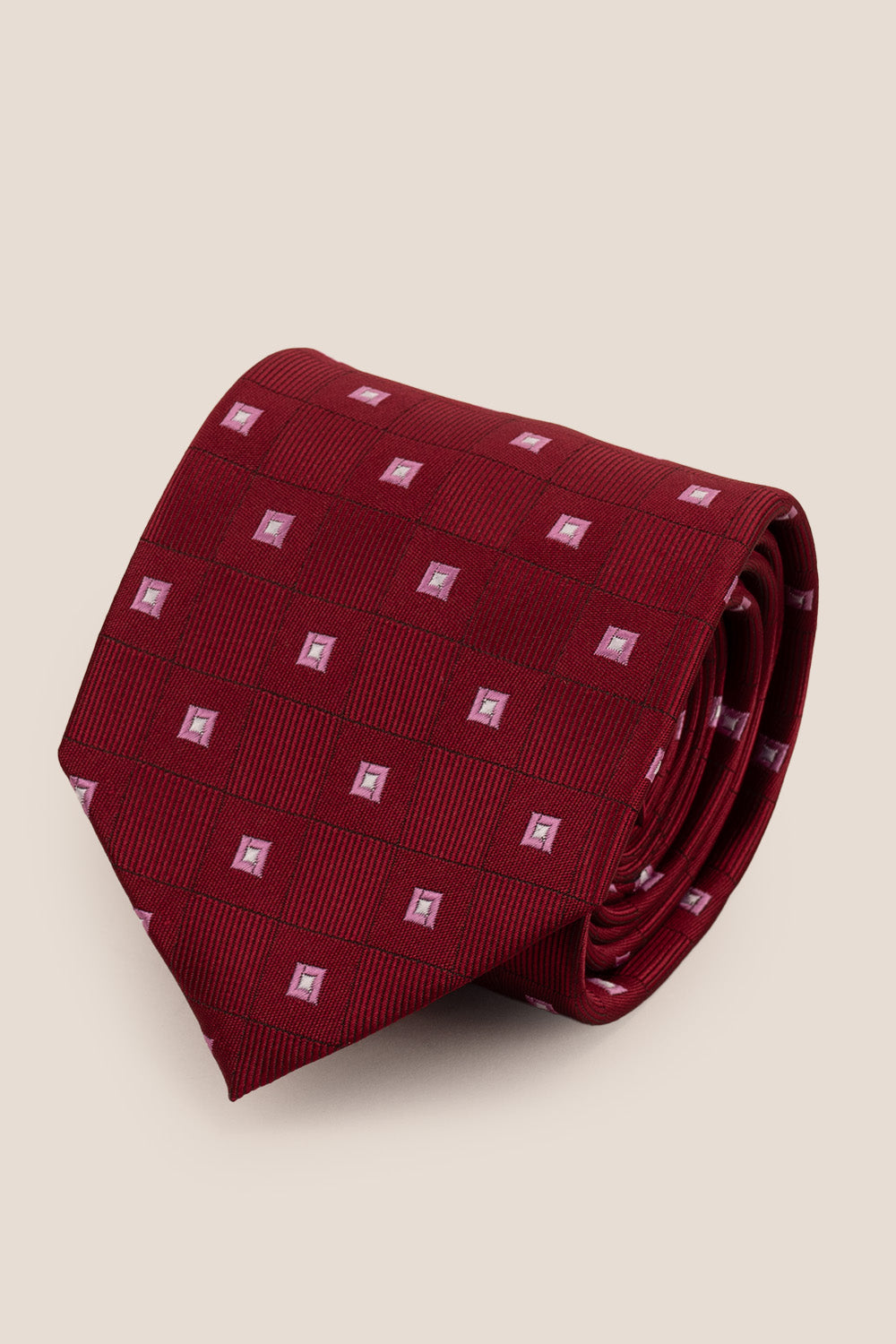 Multi Square Red tie with sophisticated design, perfect for weddings, office wear, and formal occasions.
